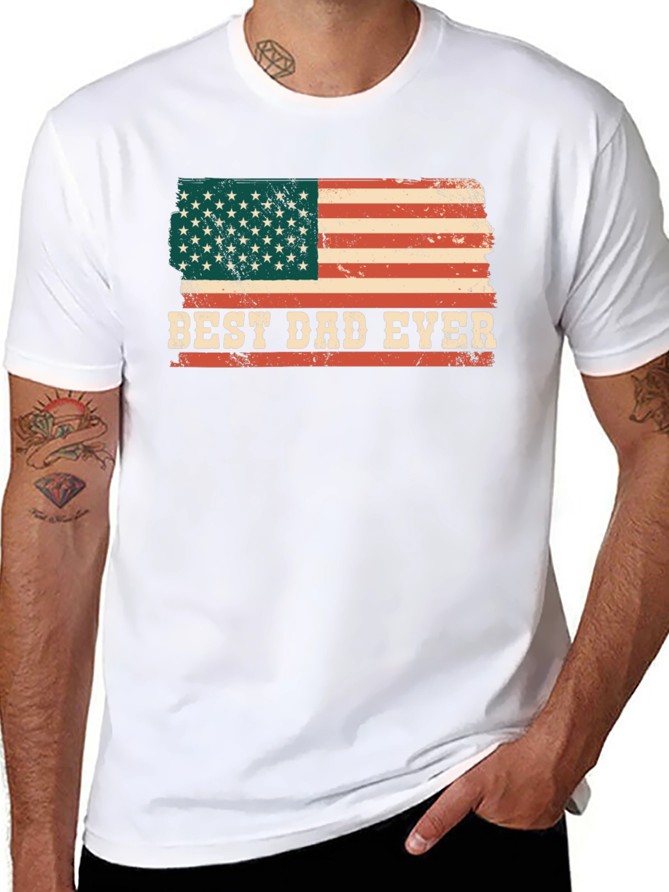 Best Dad Ever American Flag Graphic T-Shirt