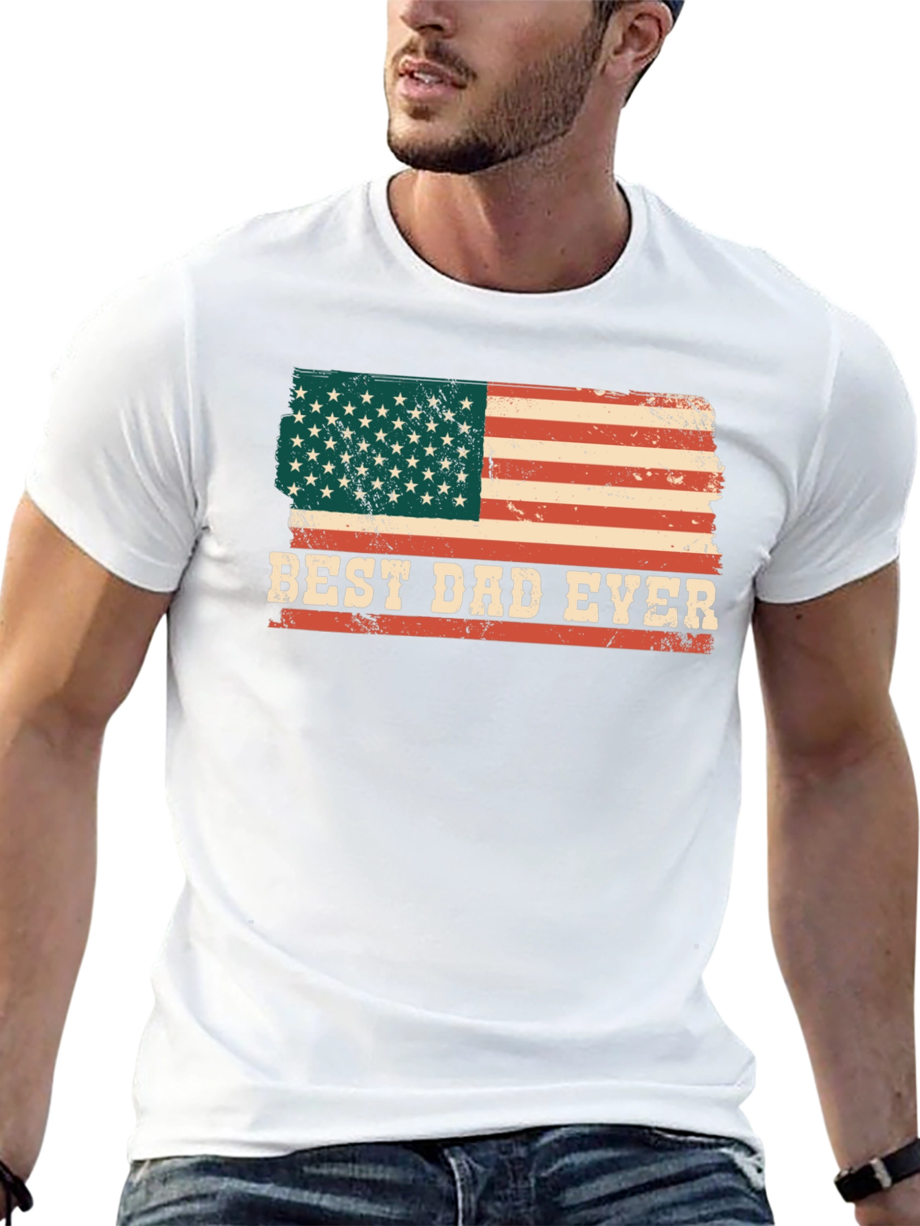 Best Dad Ever American Flag Graphic T-Shirt