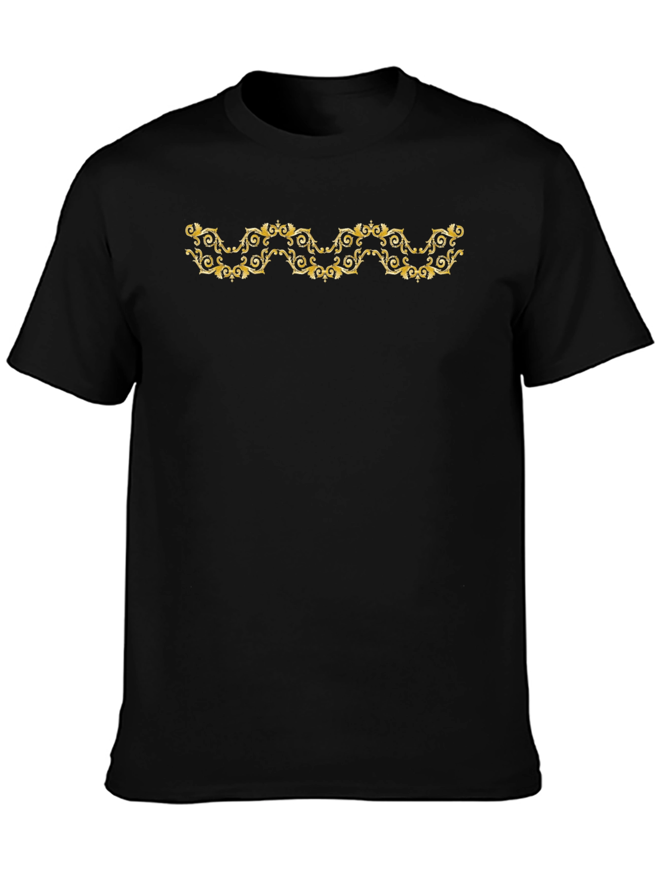 Elegant Gold Scroll Black T-Shirt