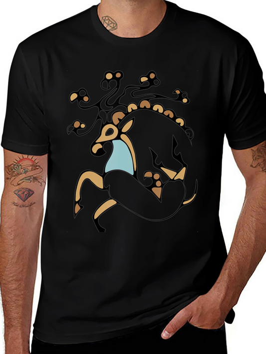 Stylized Deer Graphic Black T-Shirt