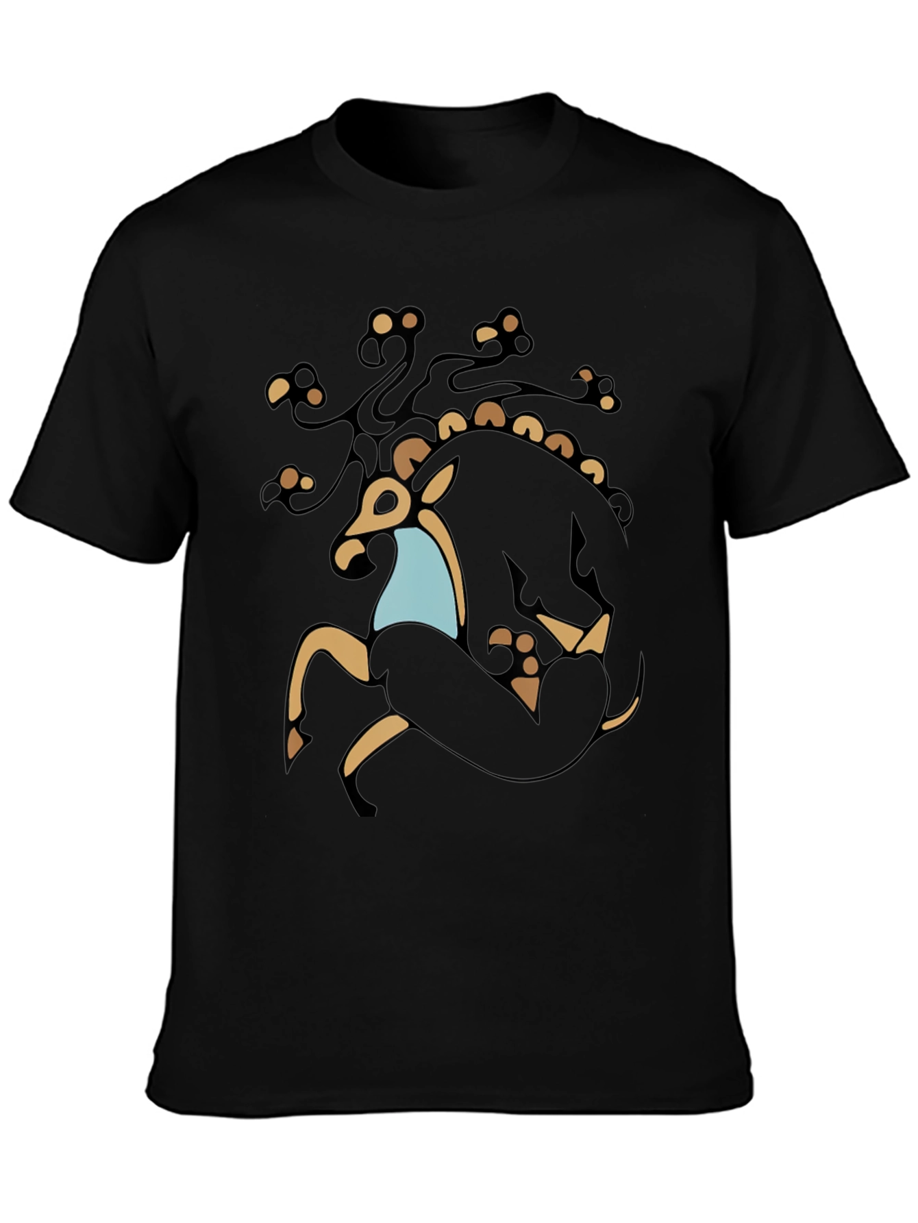 Stylized Deer Graphic Black T-Shirt