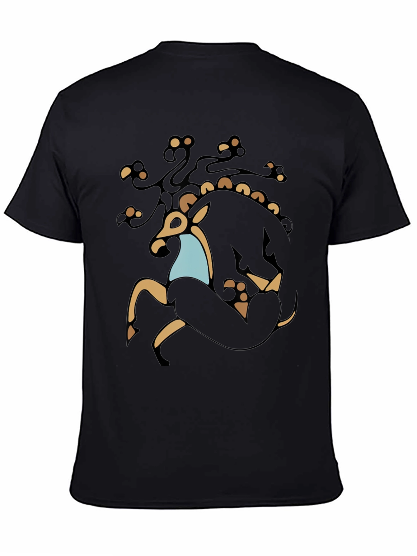 Stylized Deer Graphic Black T-Shirt
