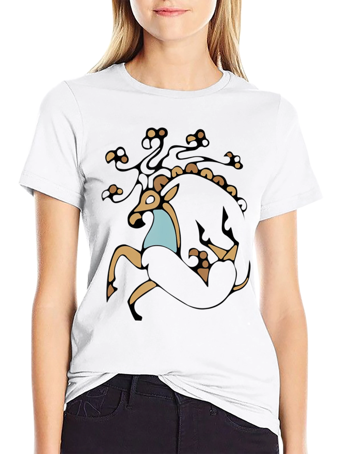 Stylized Deer Graphic Black T-Shirt