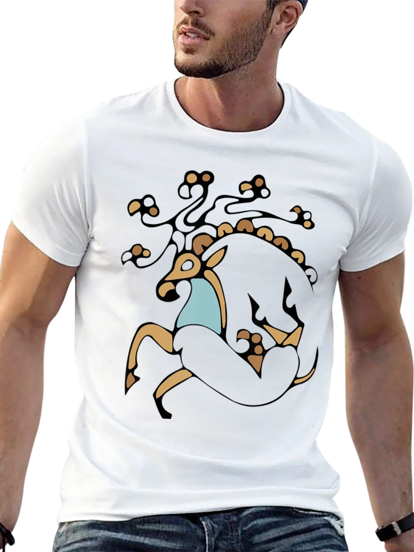 Stylized Deer Graphic Black T-Shirt