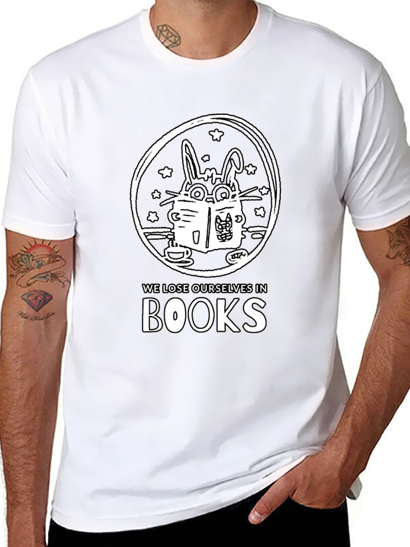 Bookworm Rabbit Unisex Graphic Tee - Black