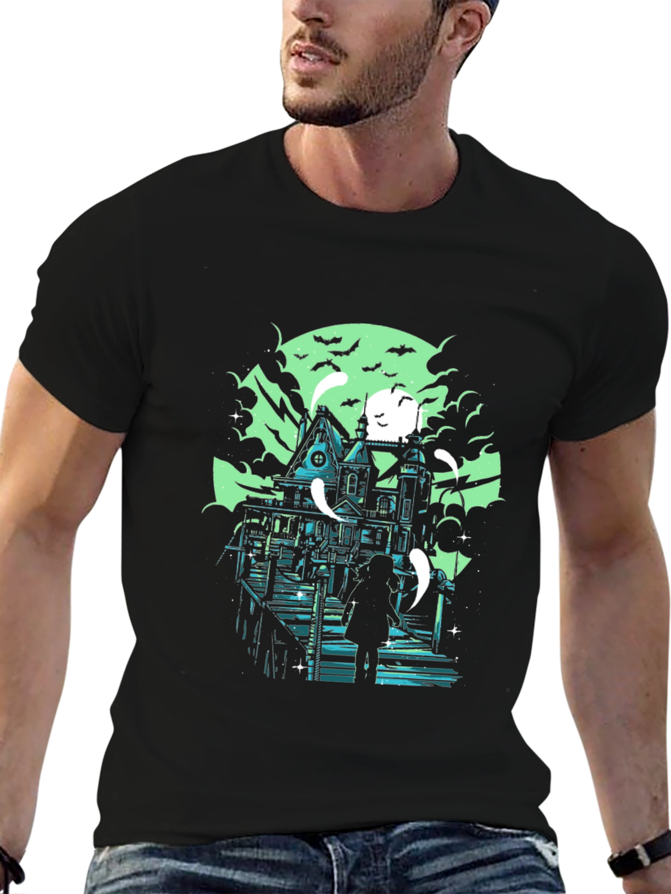 Haunted House Graphic Black T-Shirt