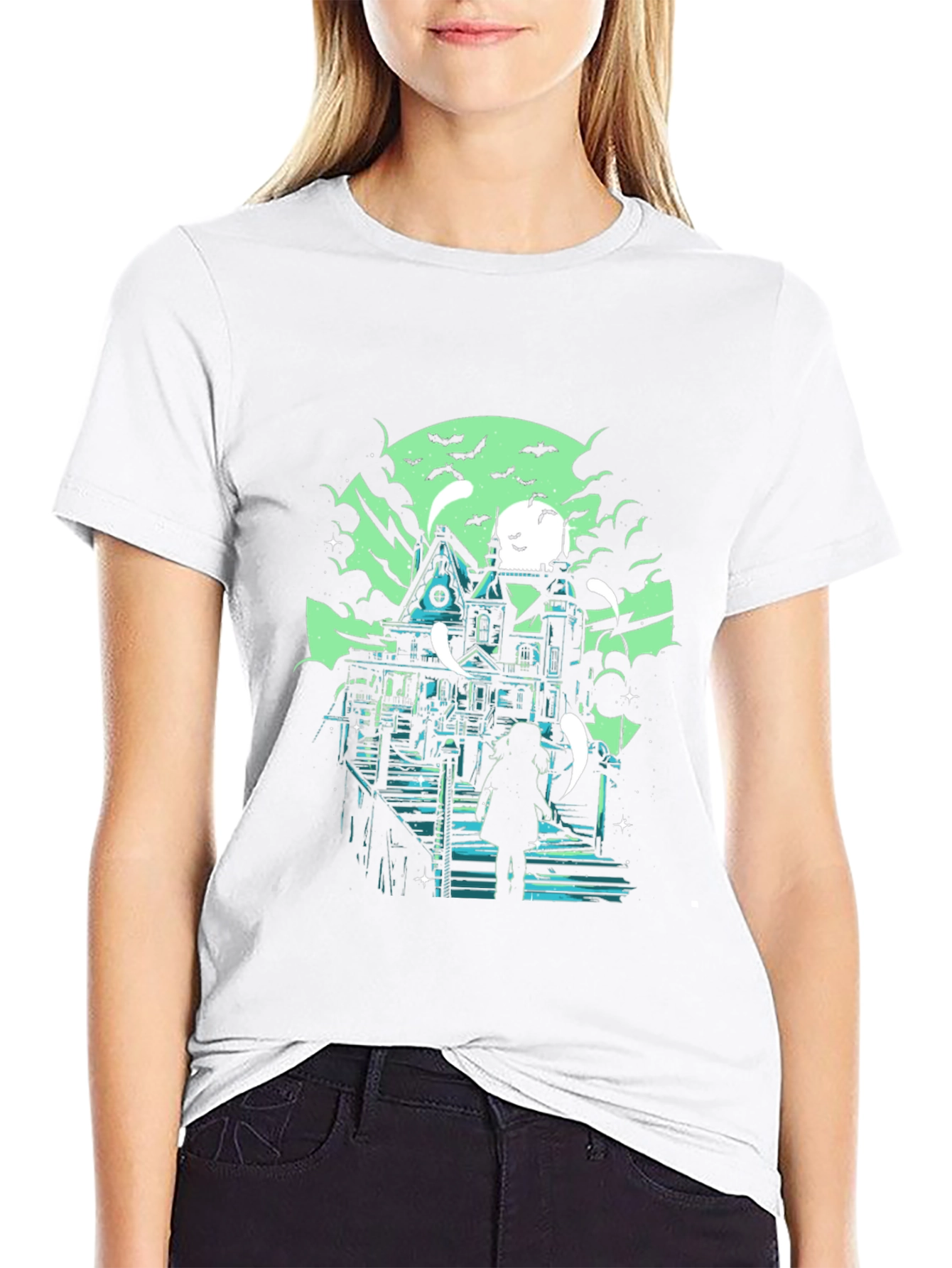 Haunted House Graphic Black T-Shirt