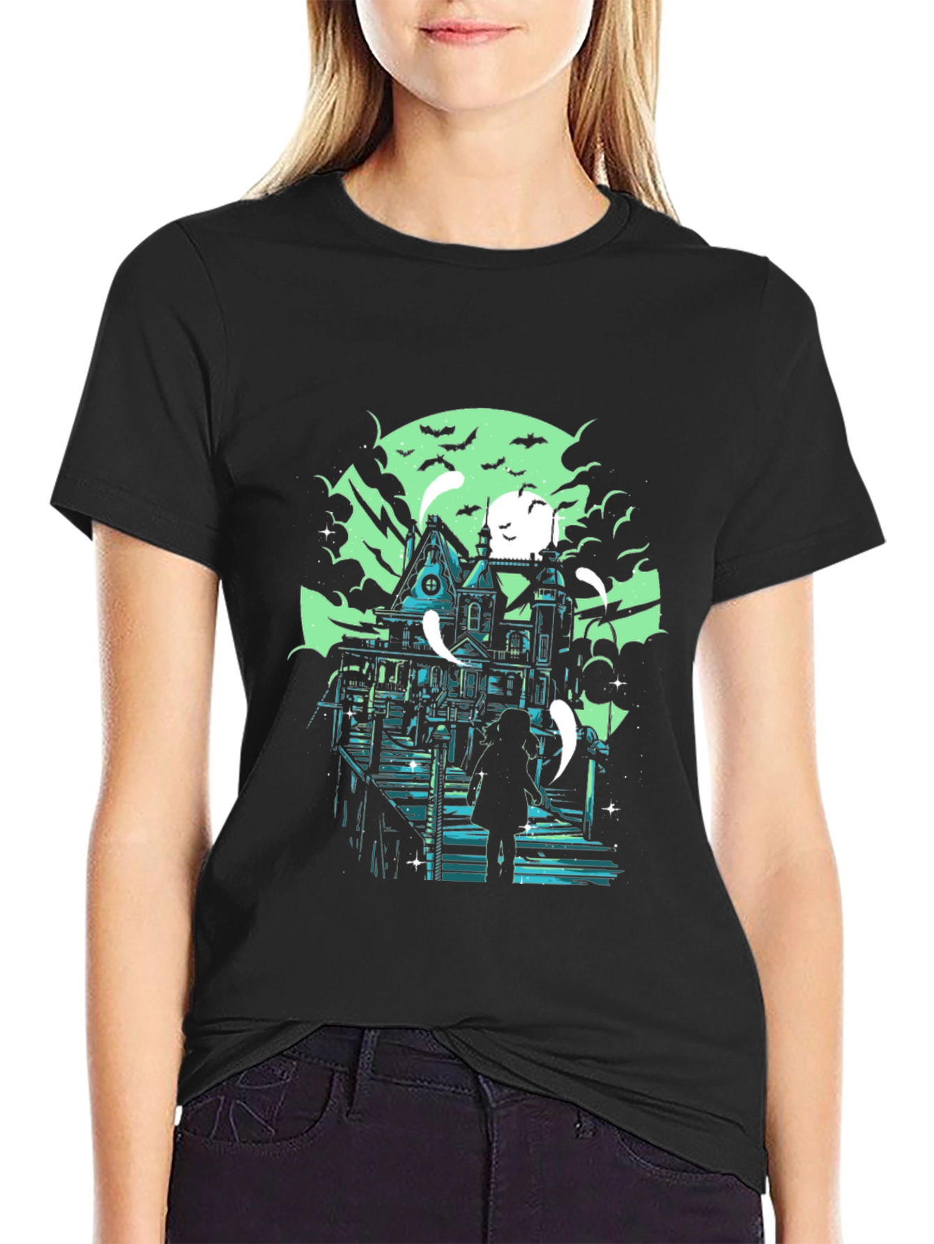Haunted House Graphic Black T-Shirt