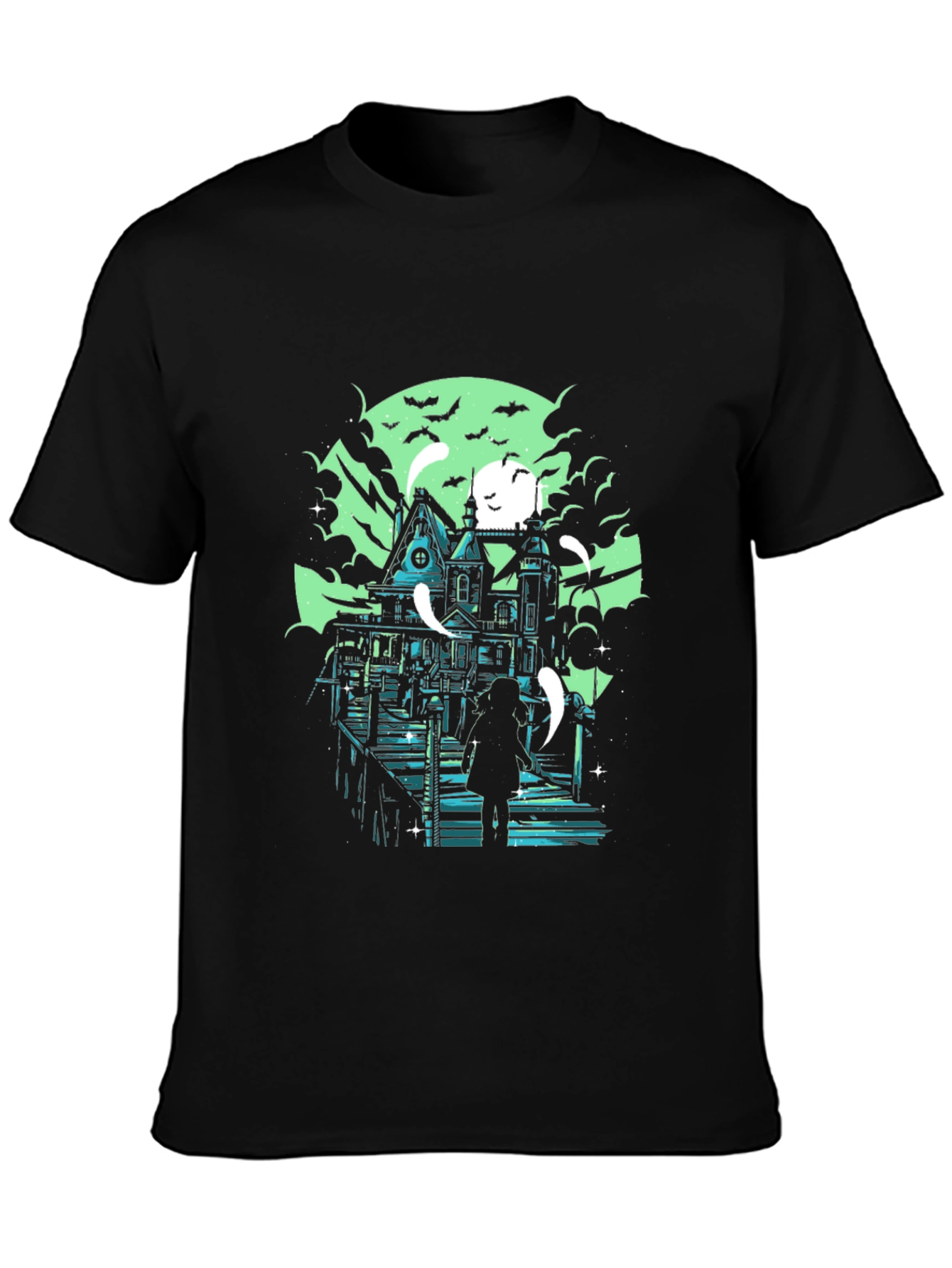 Haunted House Graphic Black T-Shirt