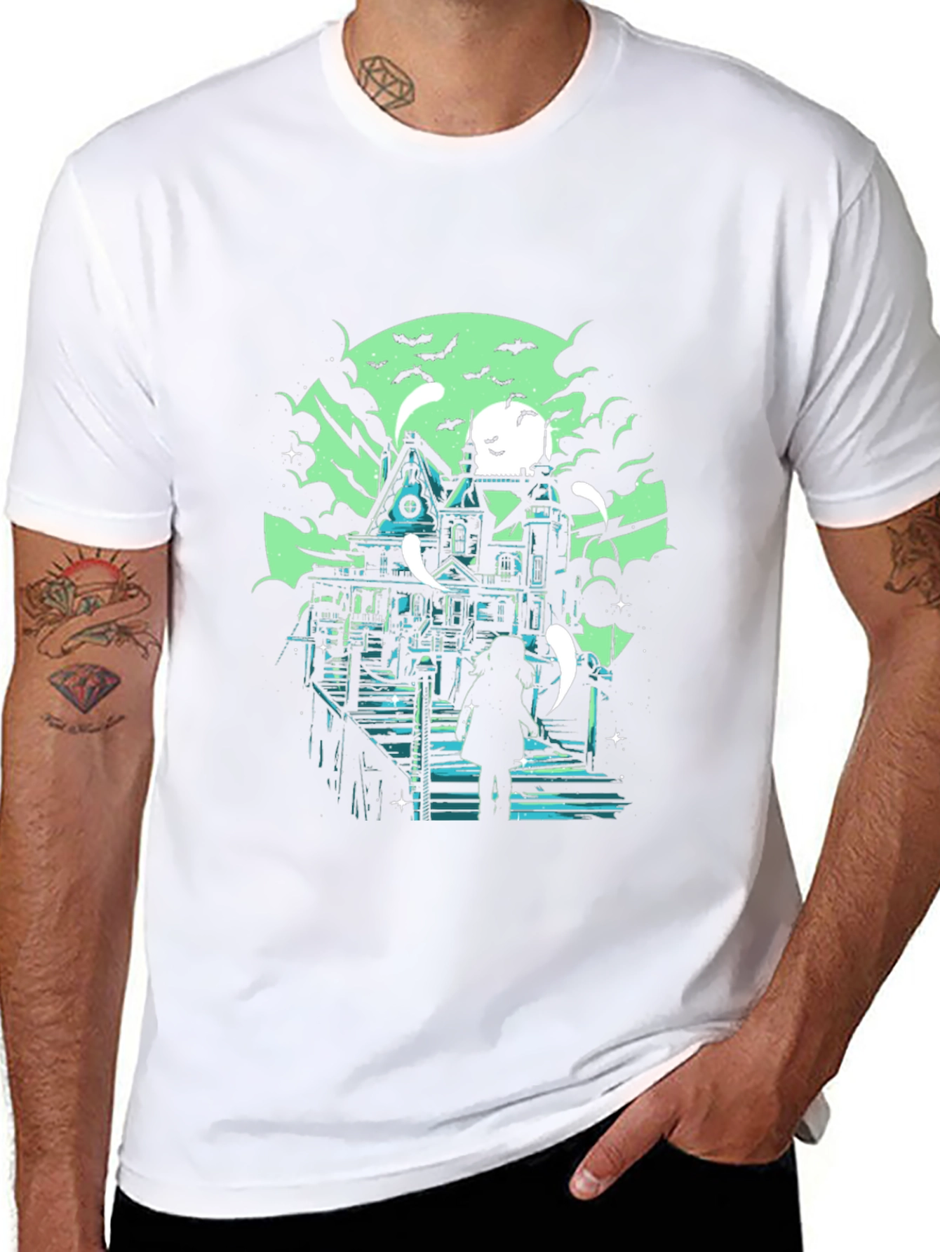 Haunted House Graphic Black T-Shirt