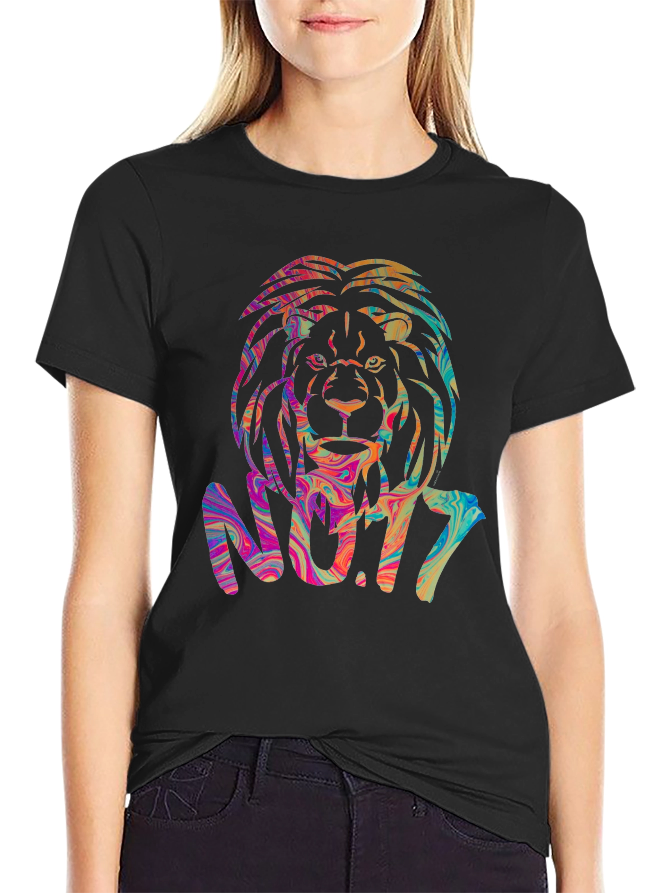Psychedelic Lion Graphic Black T-Shirt