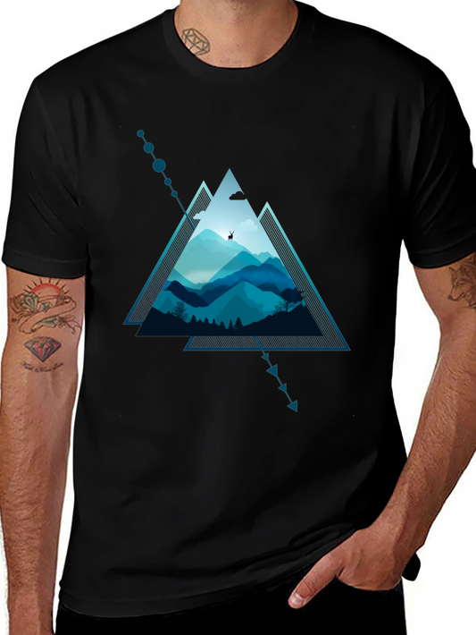 Geometric Mountain Scene Graphic T-Shirt