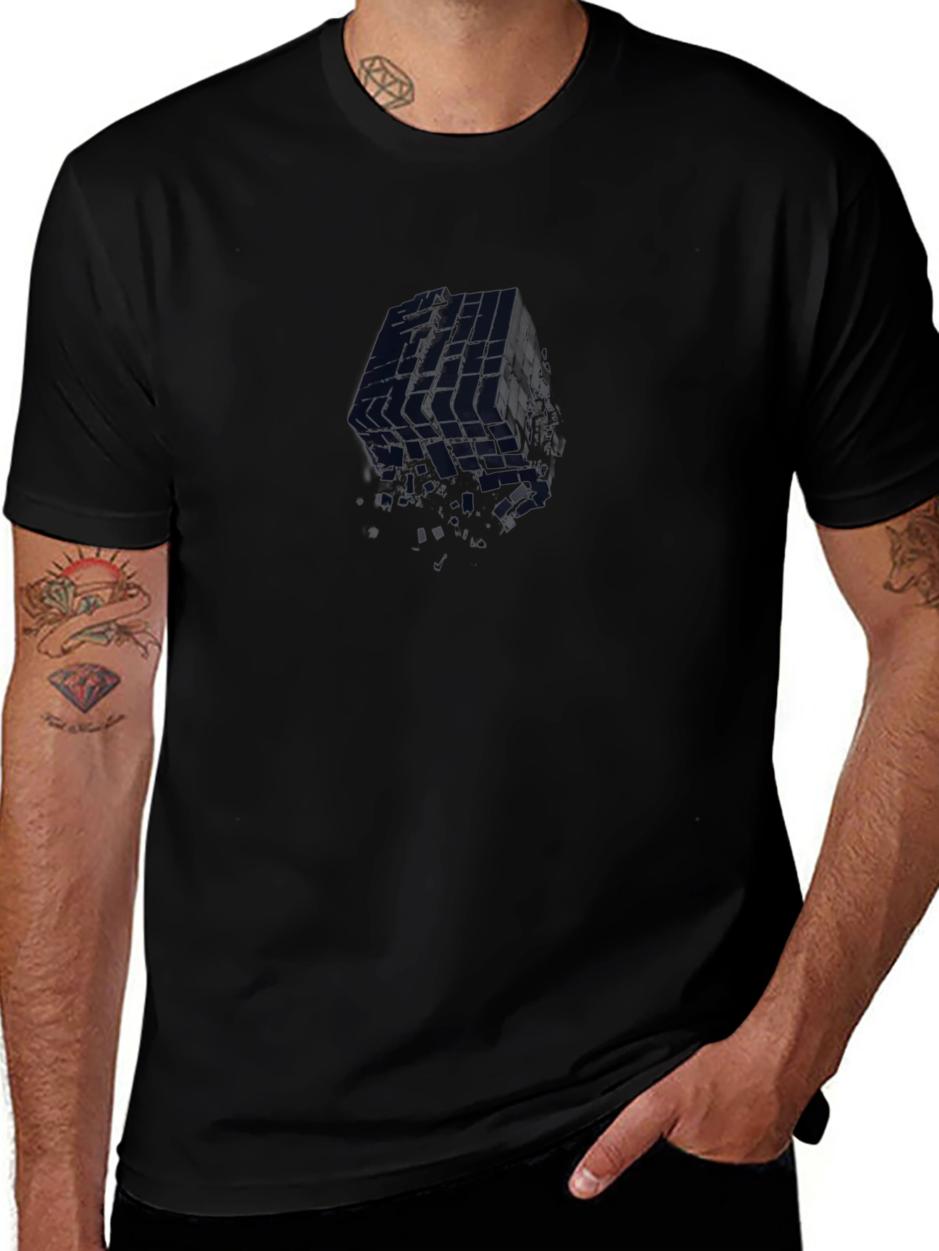 Abstract Cube Graphic Tee - Modern Black T-Shirt