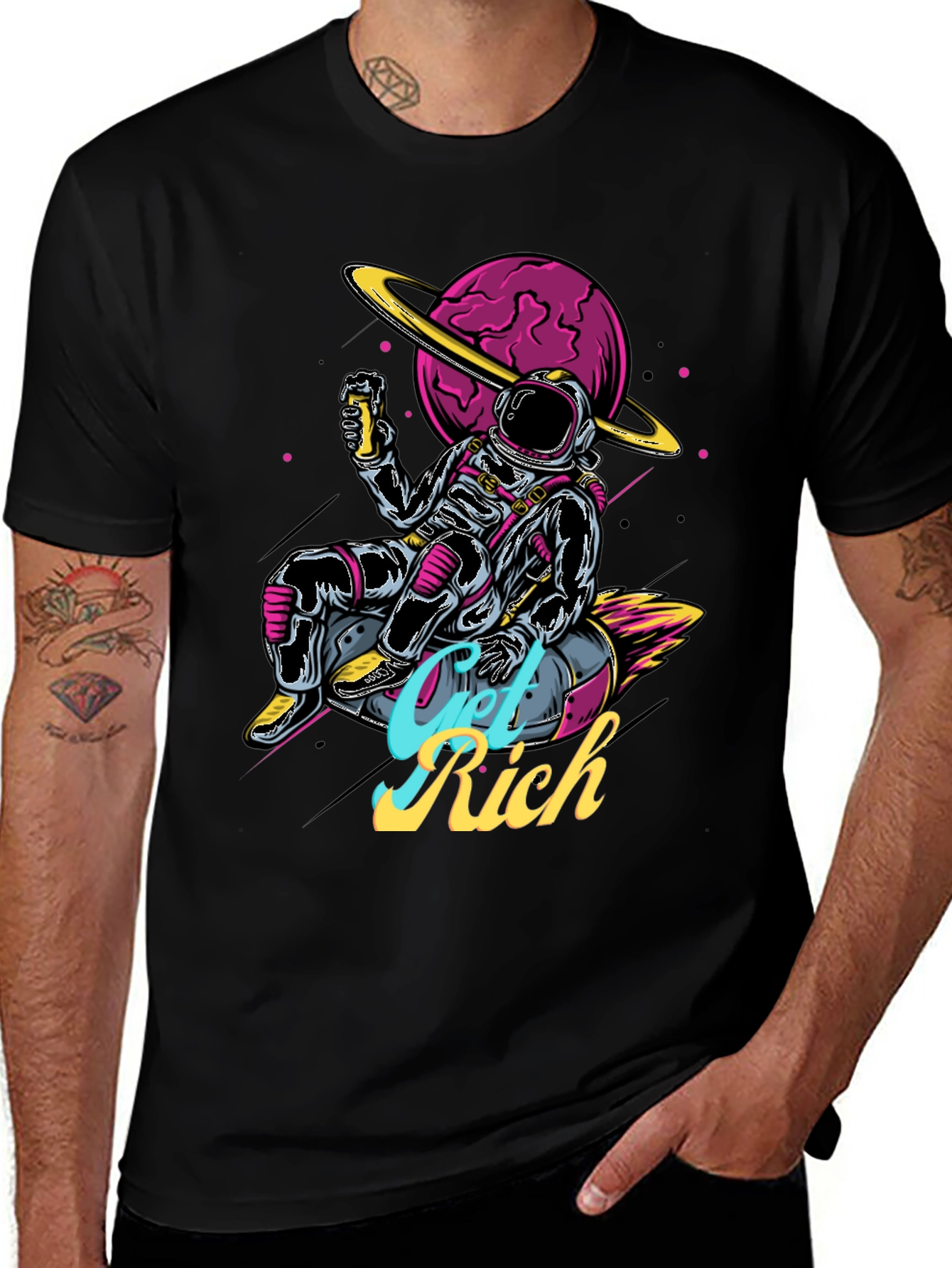 Astronaut Get Rich Graphic T-Shirt