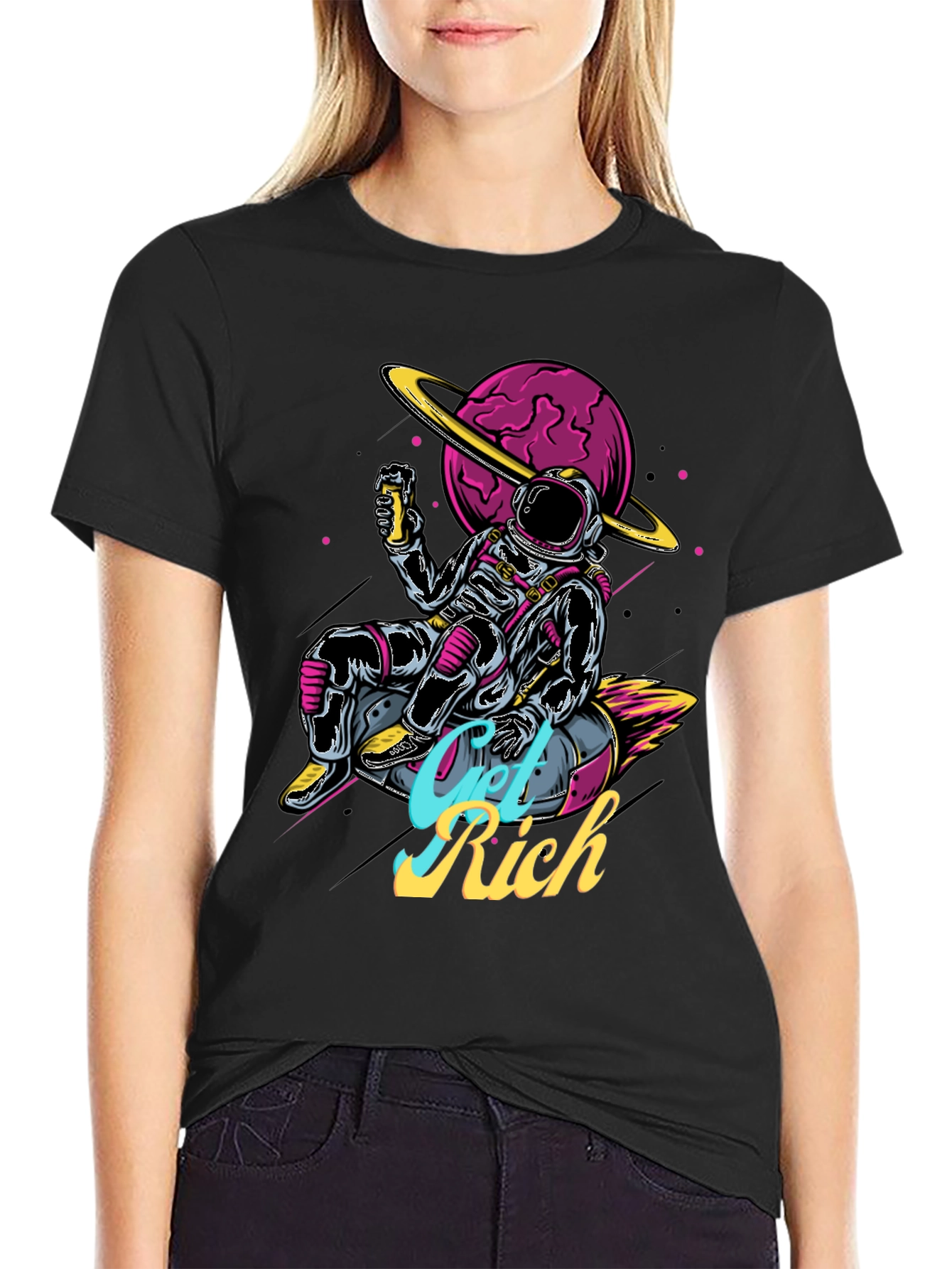 Astronaut Get Rich Graphic T-Shirt