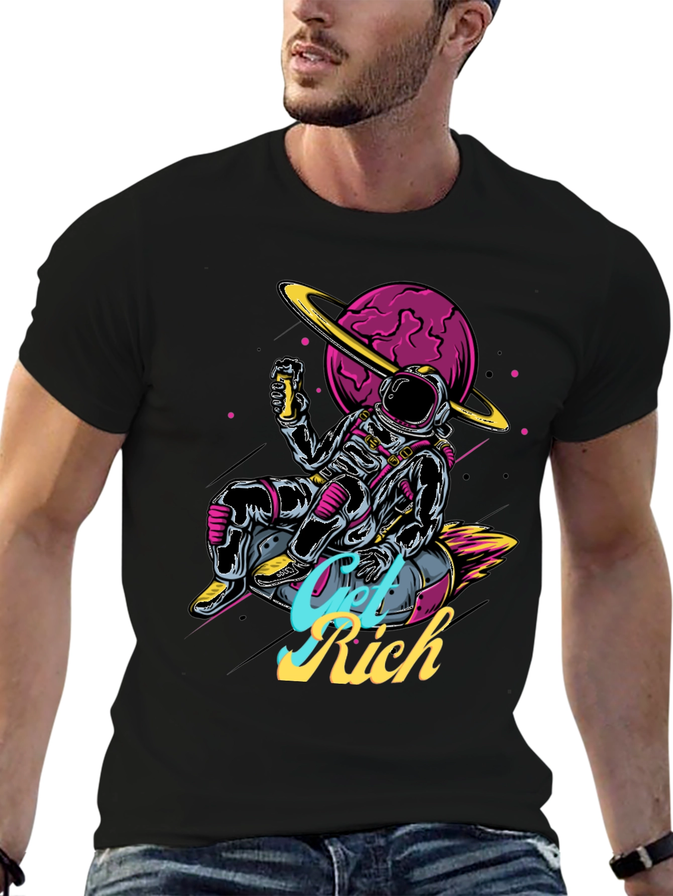 Astronaut Get Rich Graphic T-Shirt