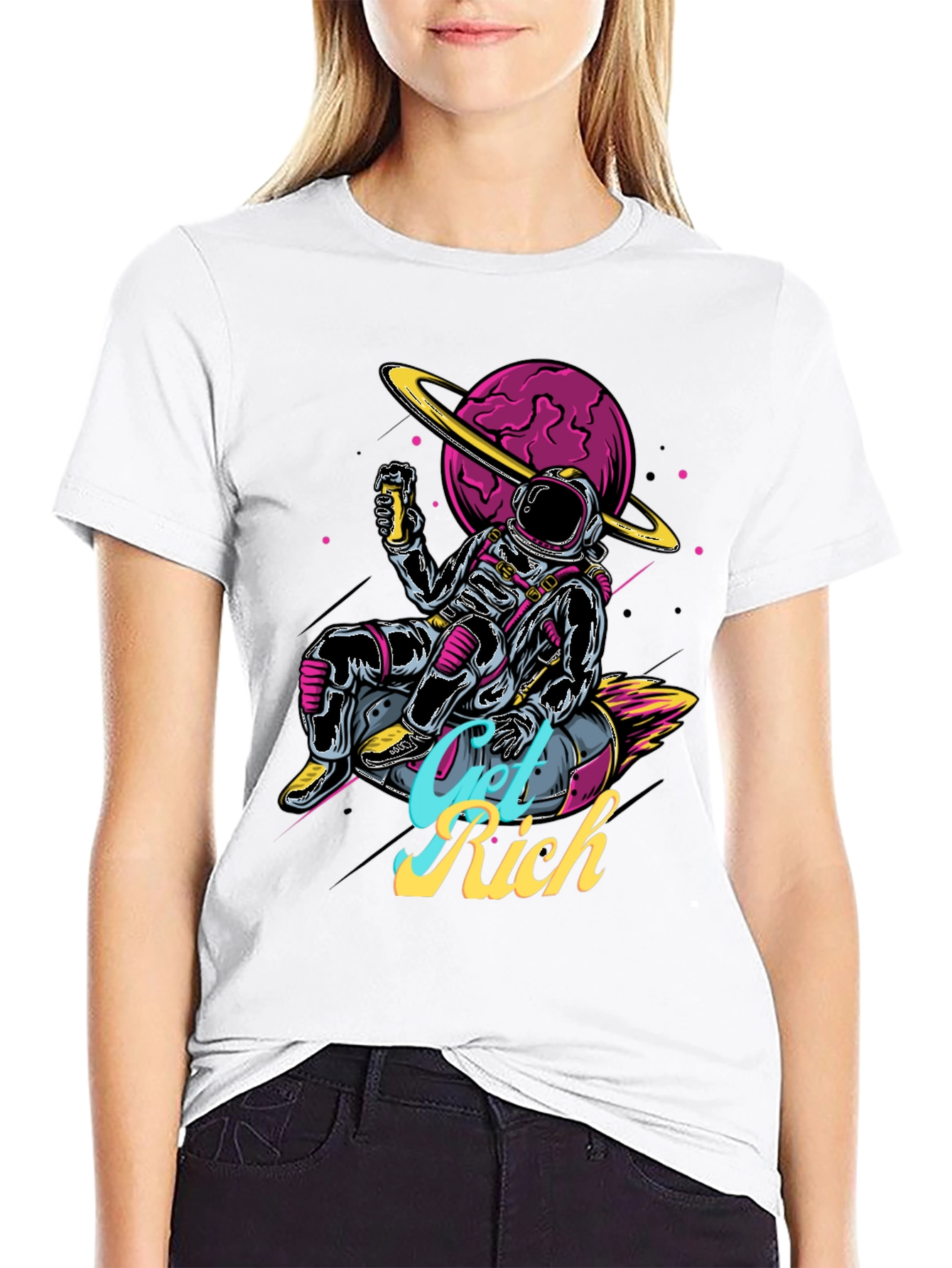 Astronaut Get Rich Graphic T-Shirt