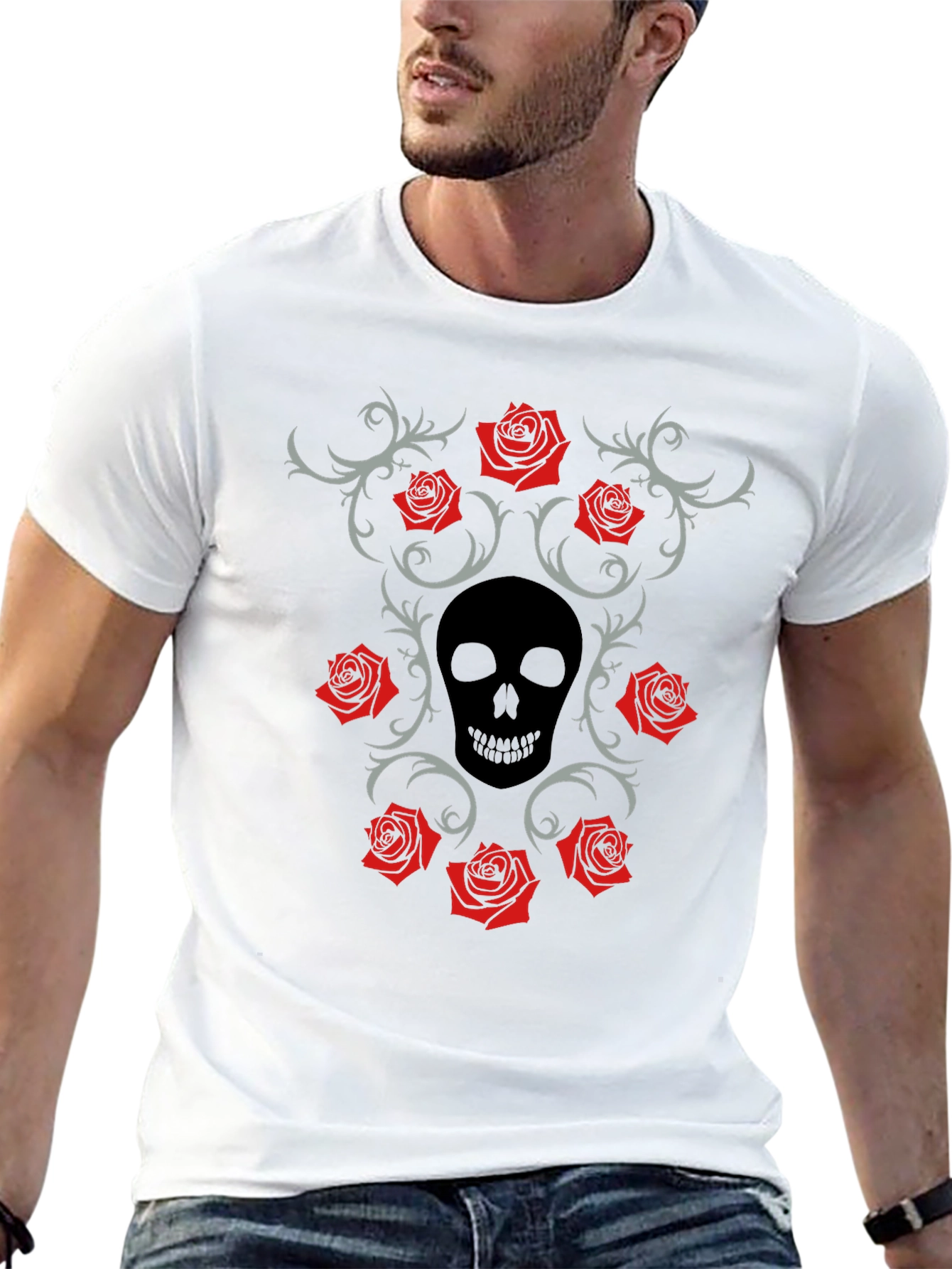 Skull & Roses Graphic Black T-Shirt