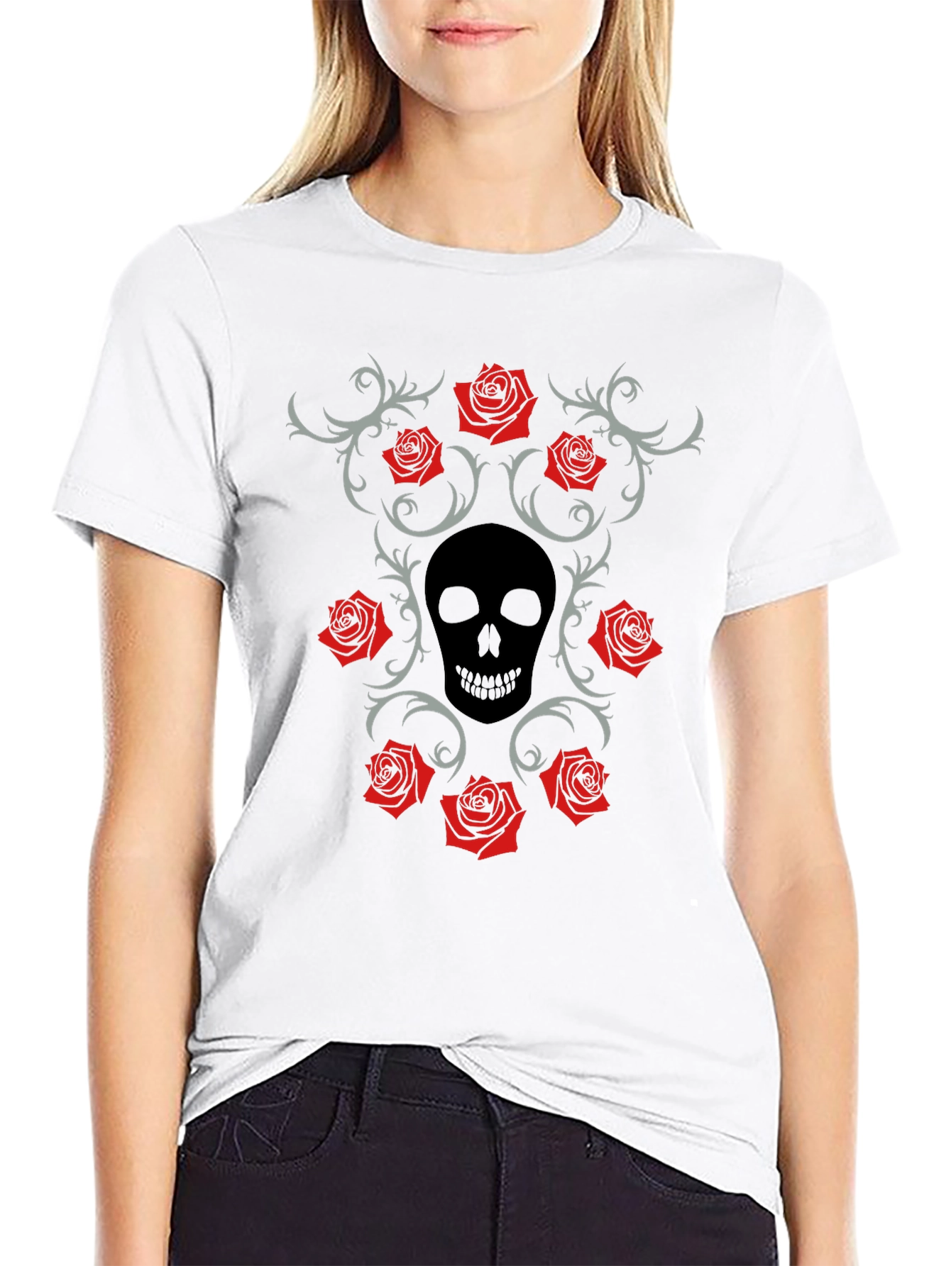 Skull & Roses Graphic Black T-Shirt
