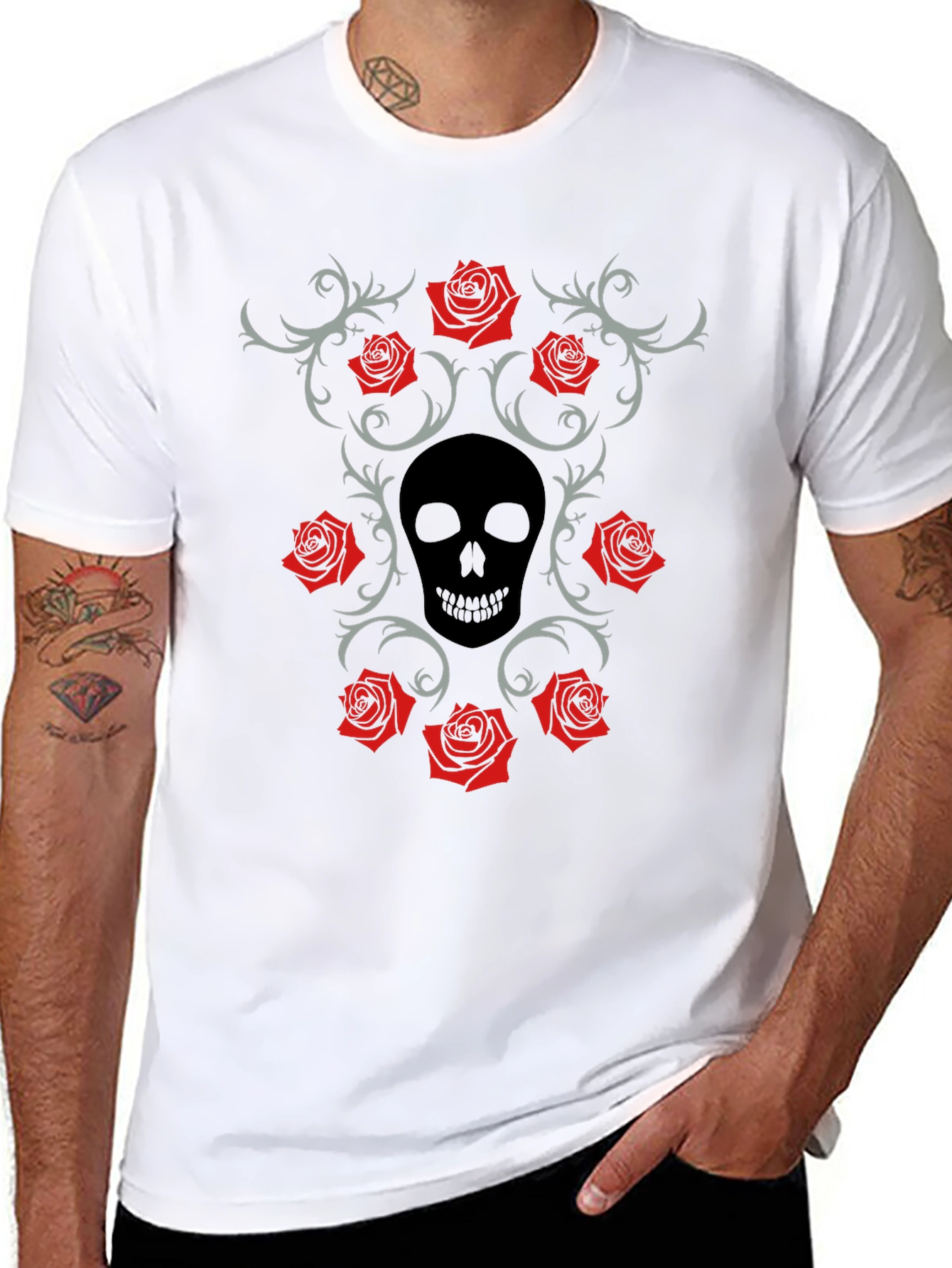 Skull & Roses Graphic Black T-Shirt