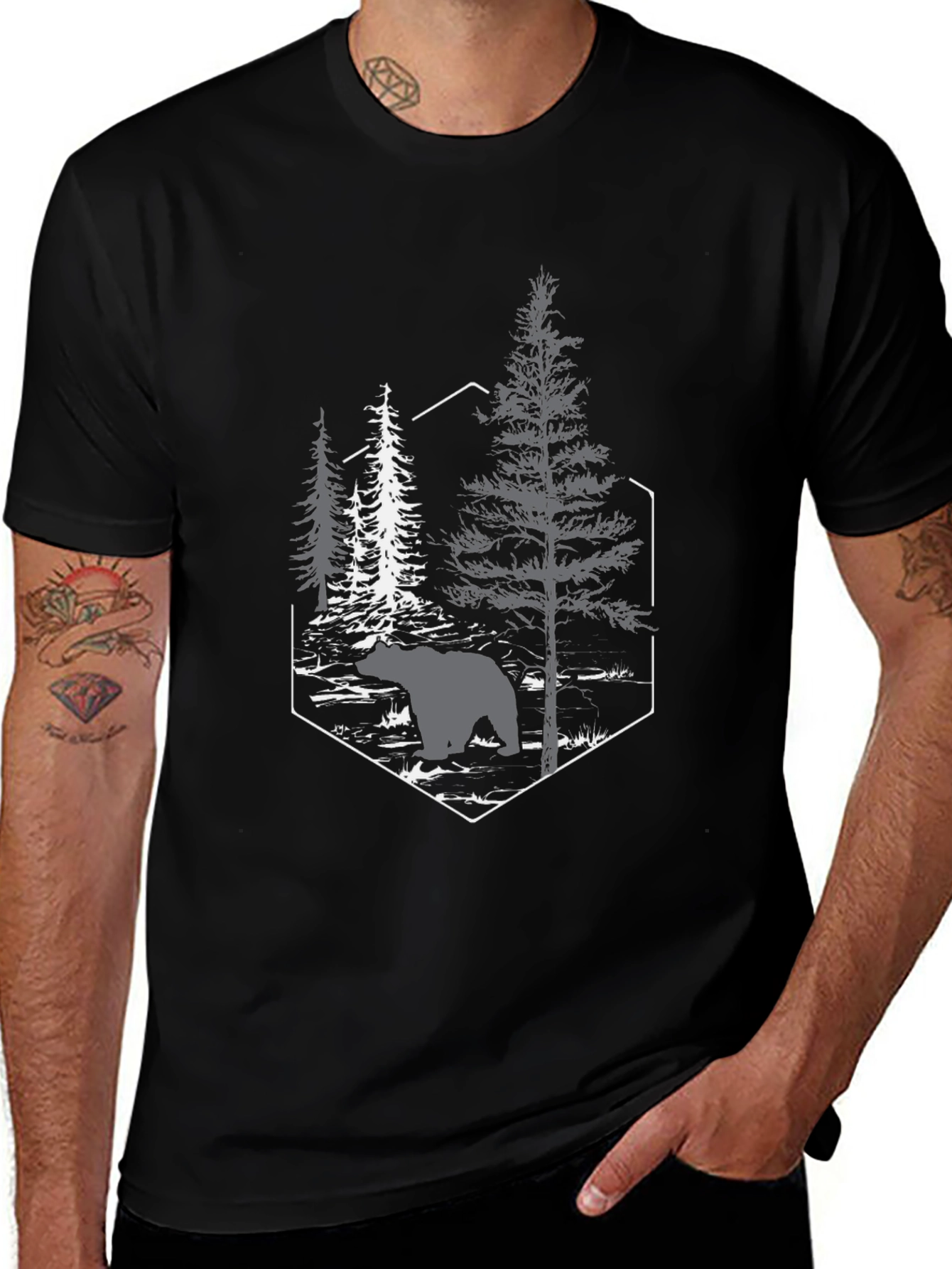 Bear in Woods Graphic Tee - Black