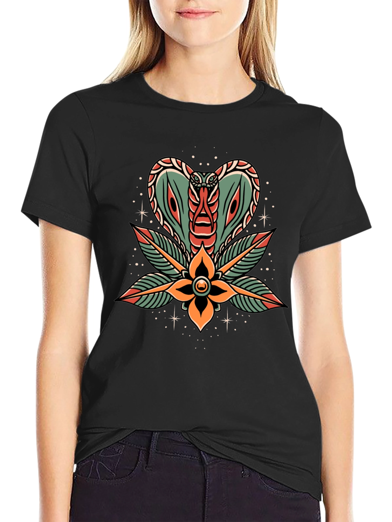 Cobra Flower Tattoo Graphic T-Shirt