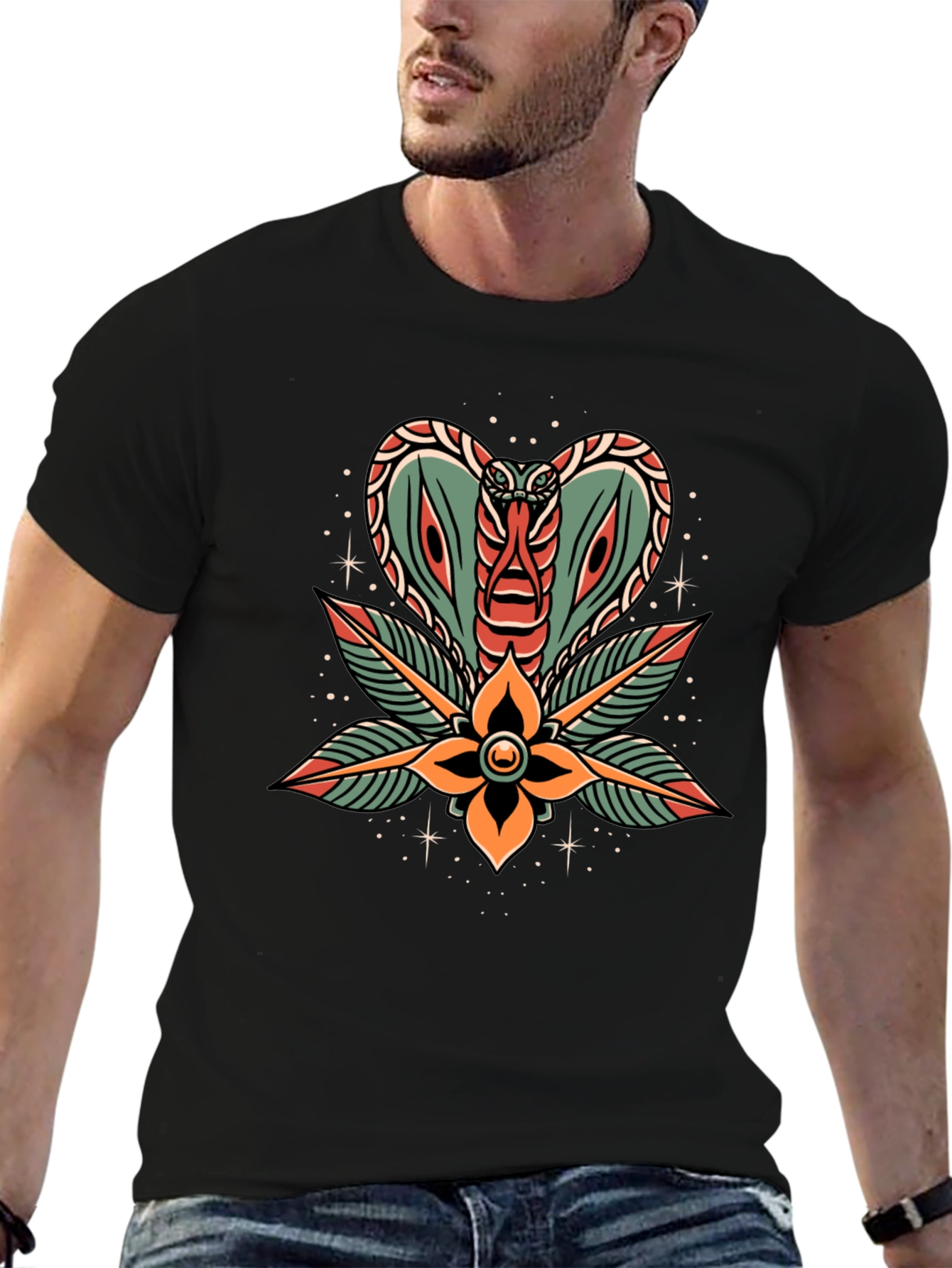 Cobra Flower Tattoo Graphic T-Shirt