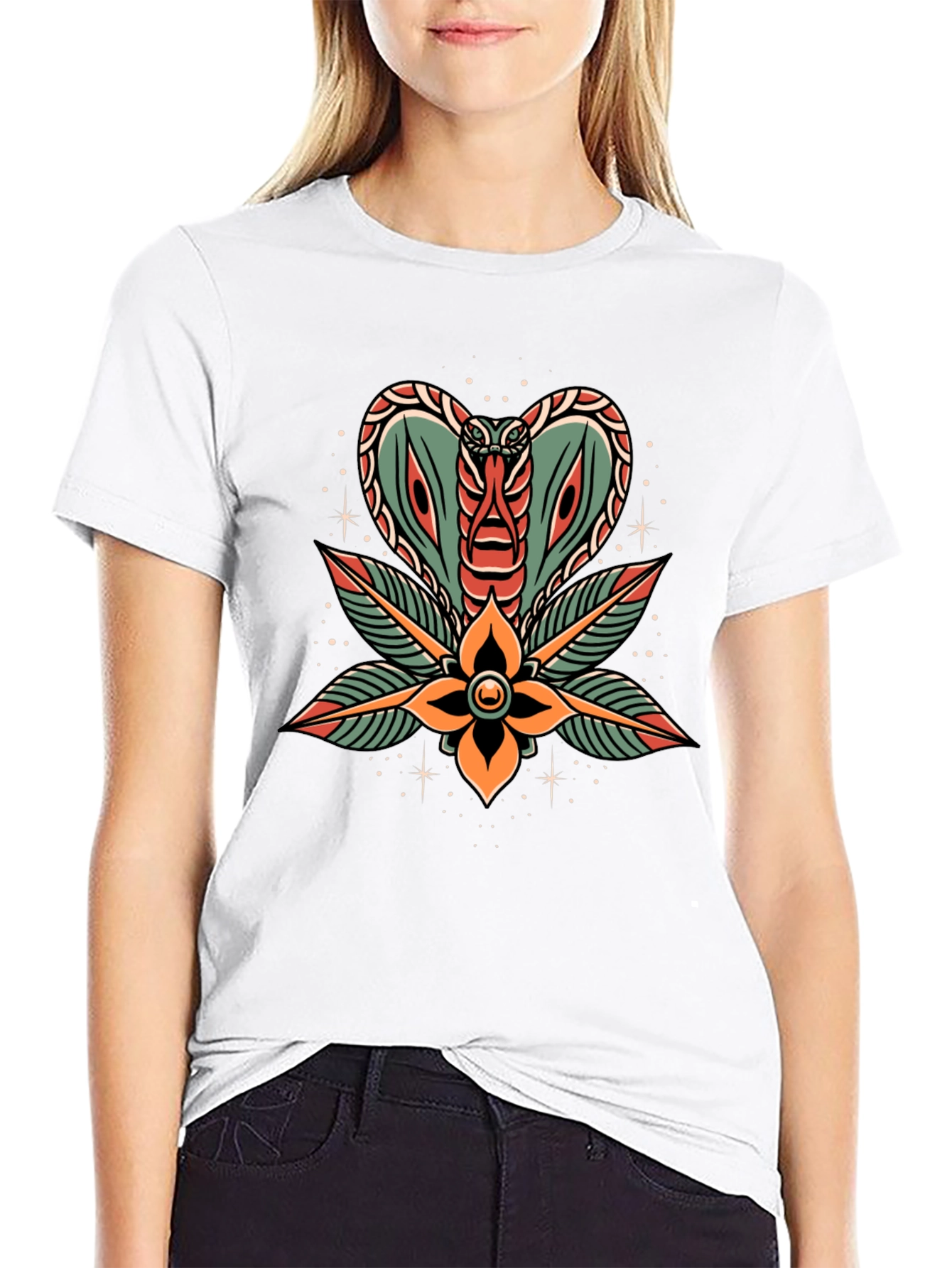 Cobra Flower Tattoo Graphic T-Shirt