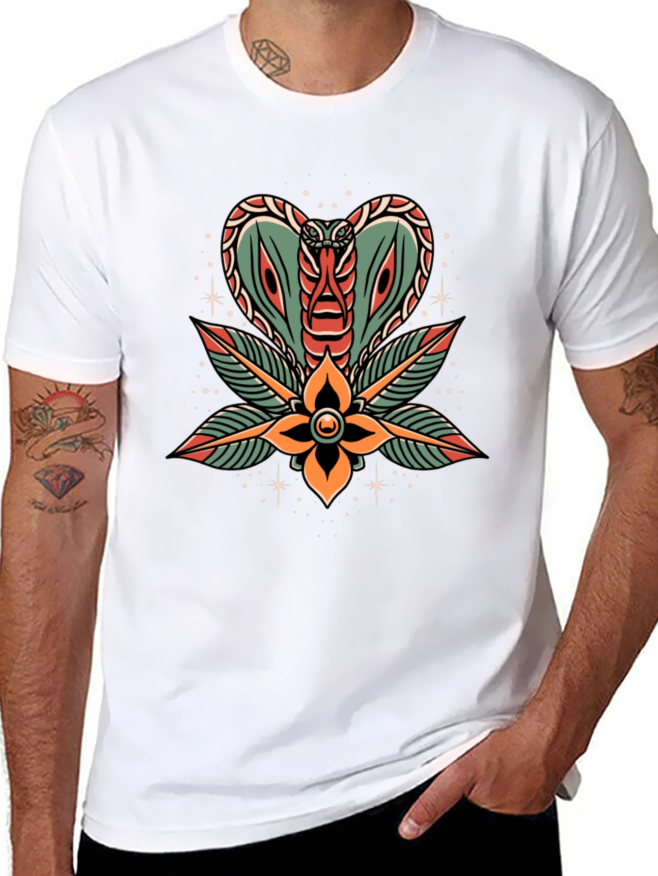 Cobra Flower Tattoo Graphic T-Shirt