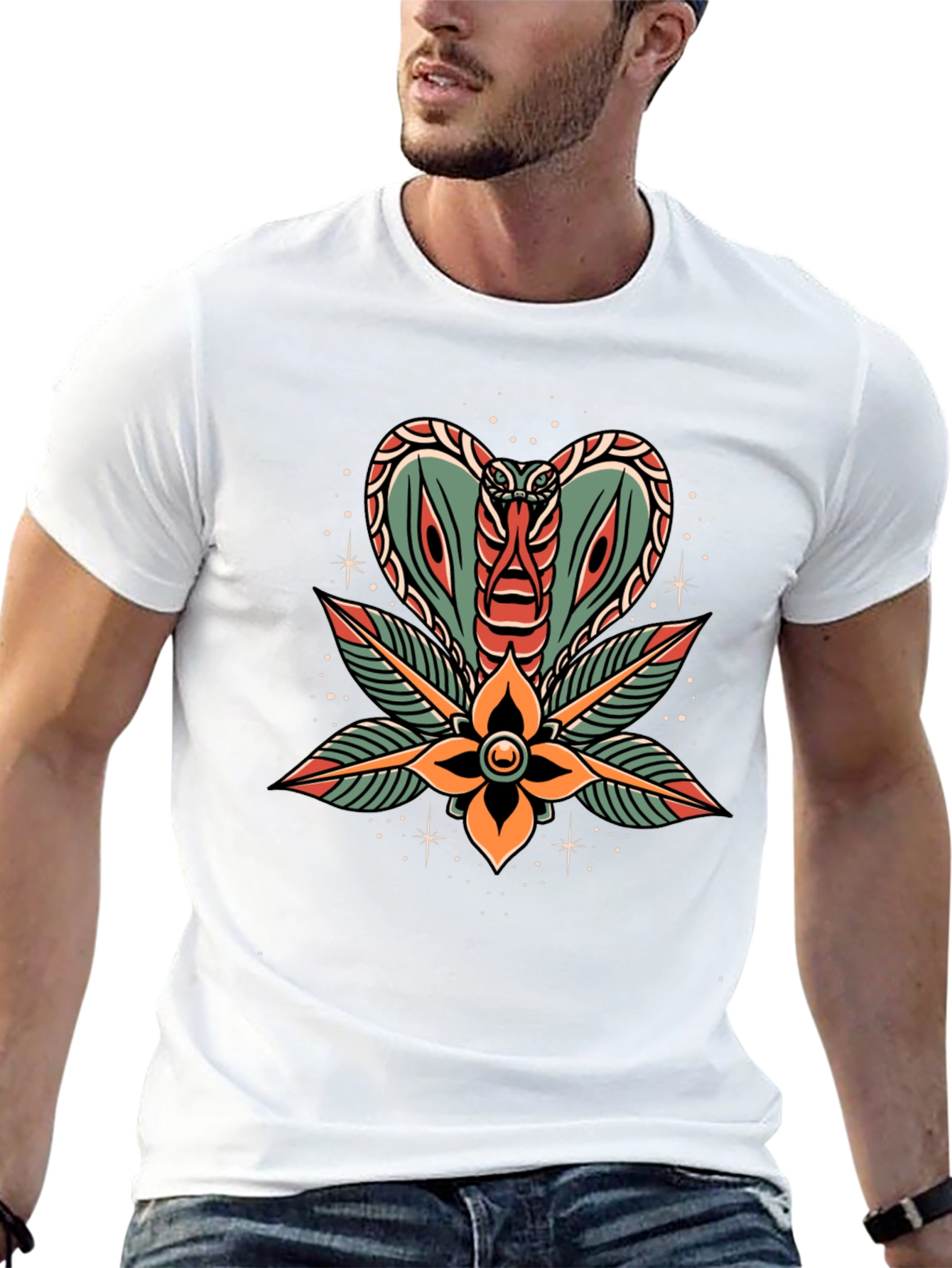 Cobra Flower Tattoo Graphic T-Shirt