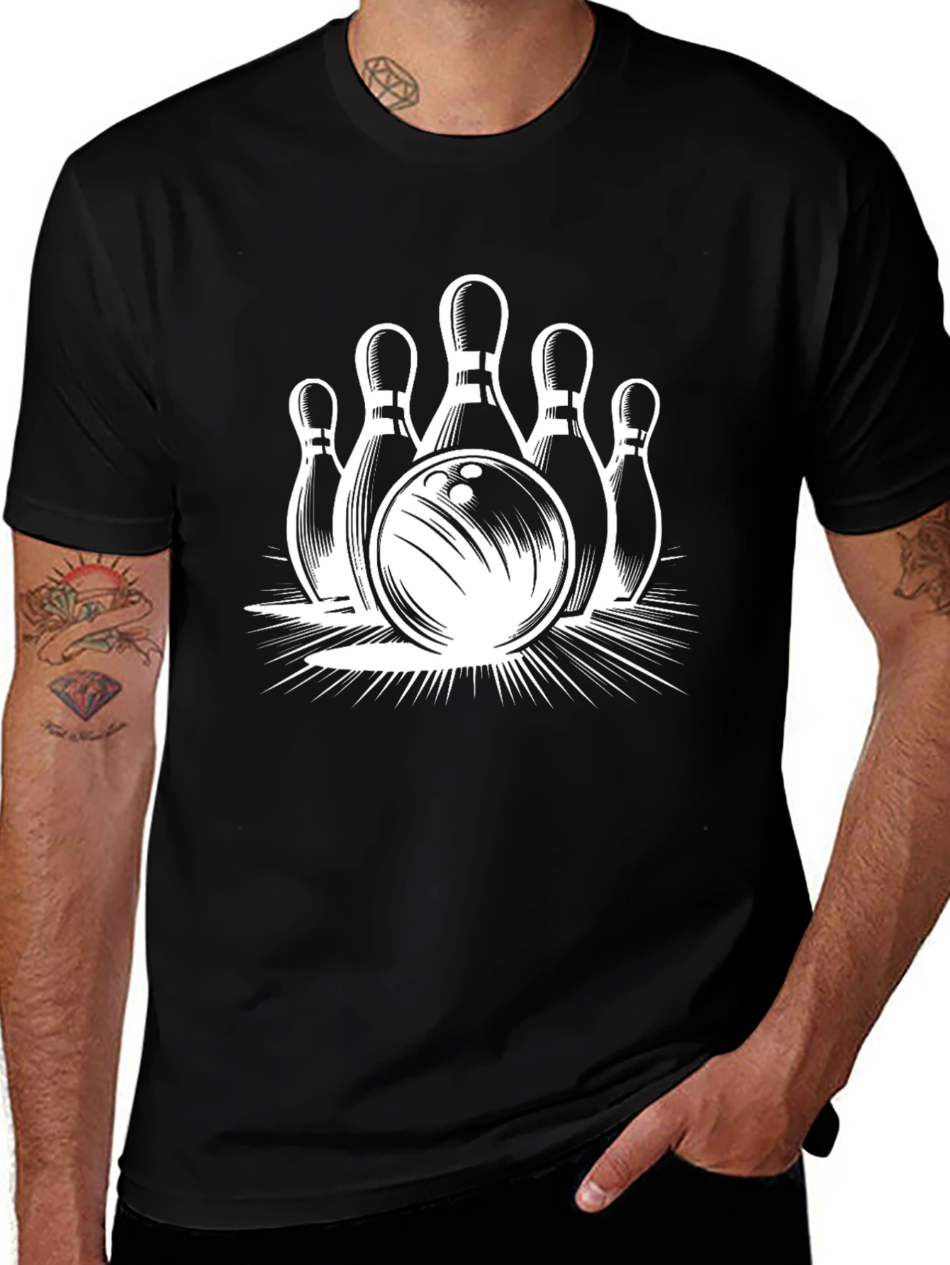 Bowling Strike Graphic Tee - Black Cotton T-Shirt