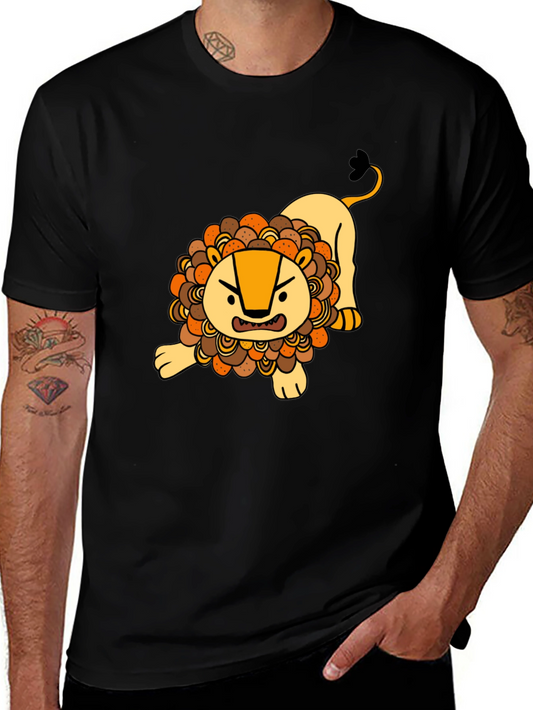 Cartoon Lion Graphic T-Shirt - Black