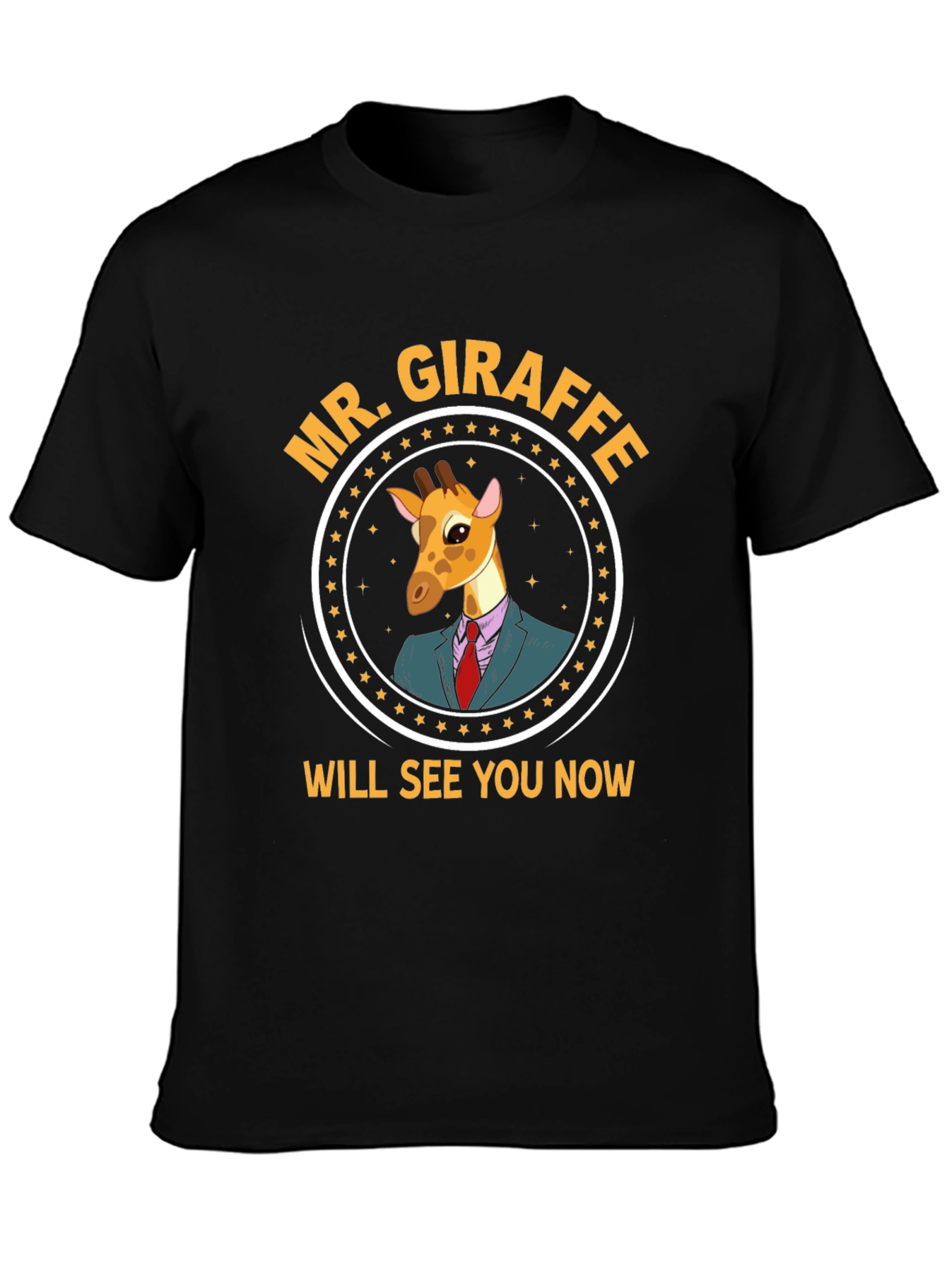Mr. Giraffe Will See You Now Black T-Shirt