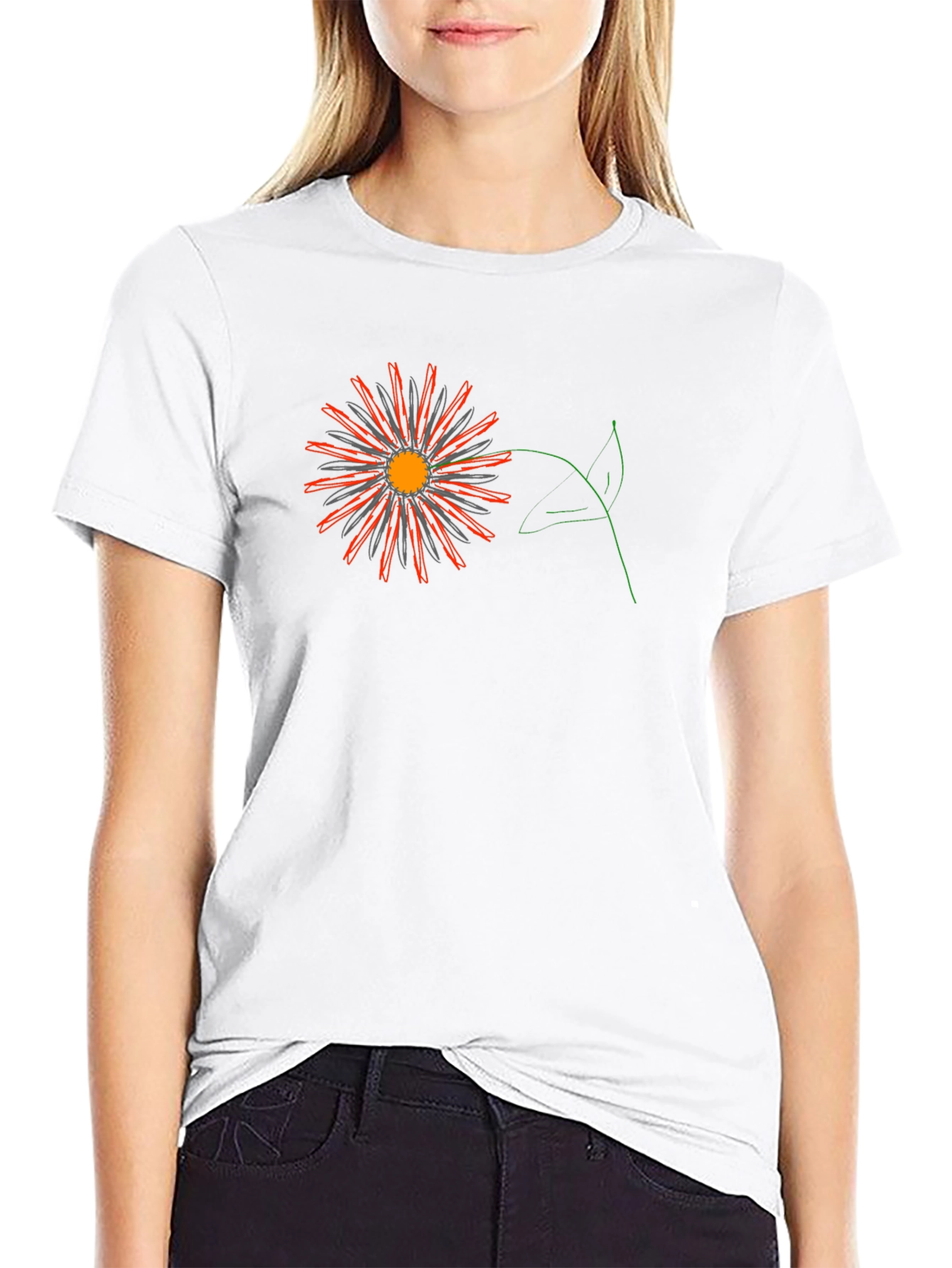 Black Tee with Graphic Flower Design