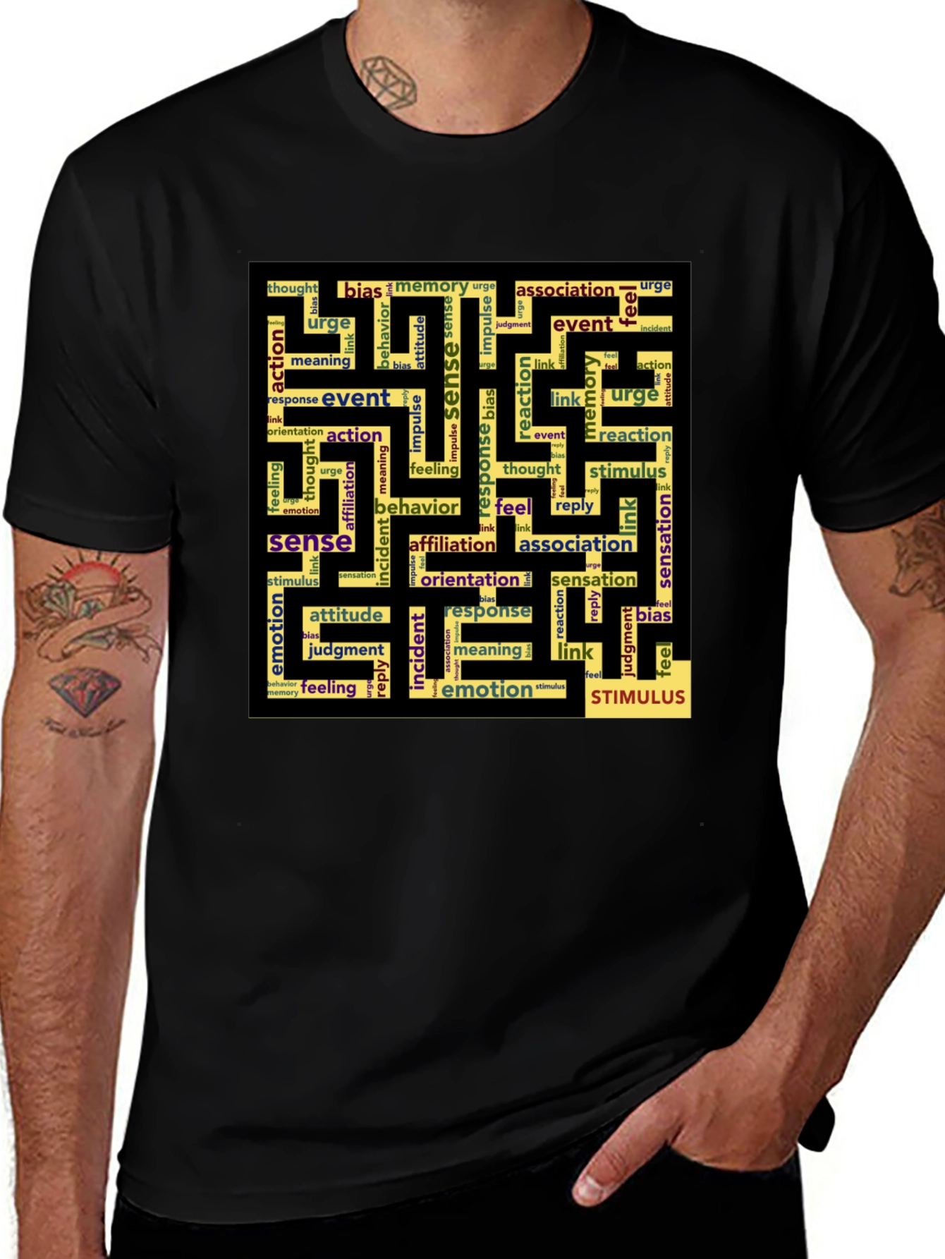 Sense Maze Black T-Shirt - Word Art Design
