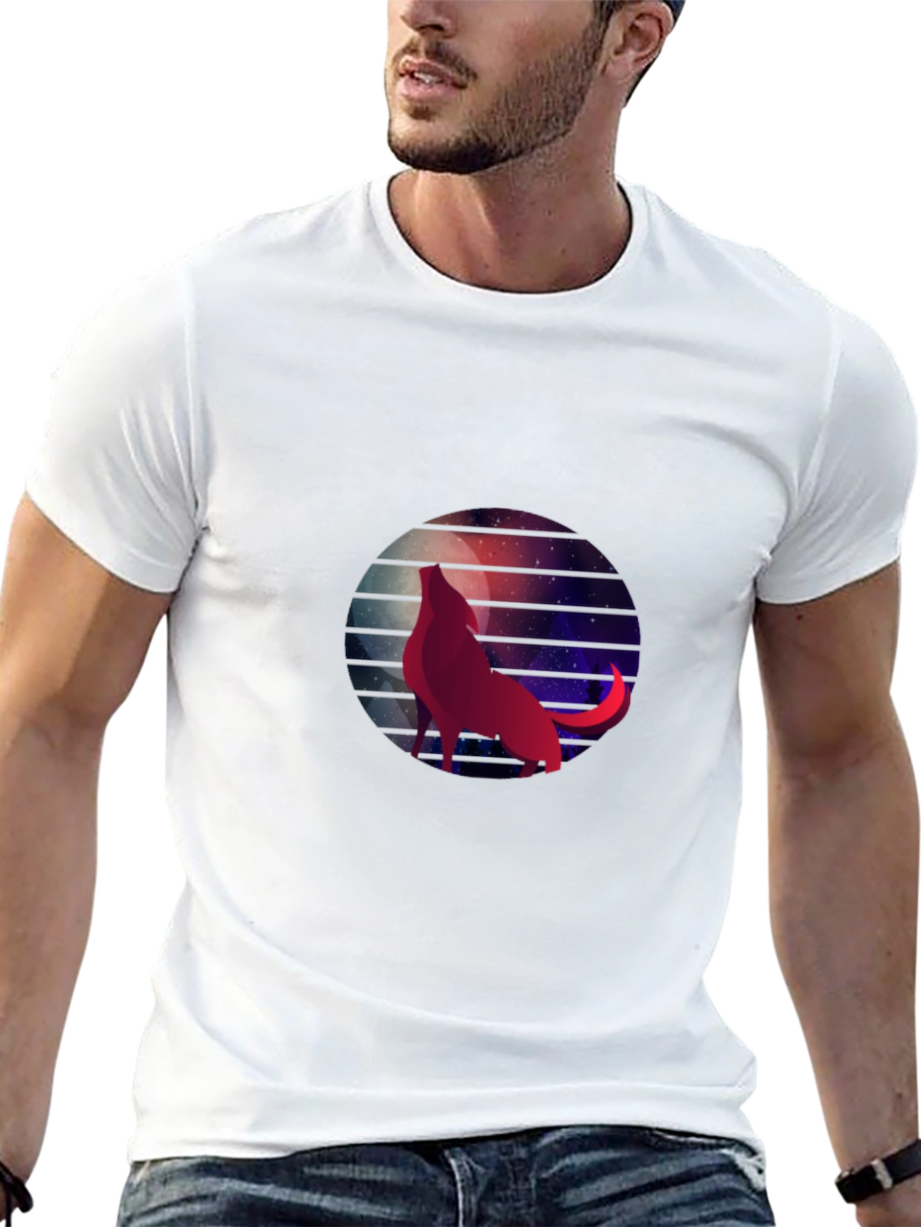 Wolf Moon Galaxy Graphic Tee - Black Cotton T-Shirt