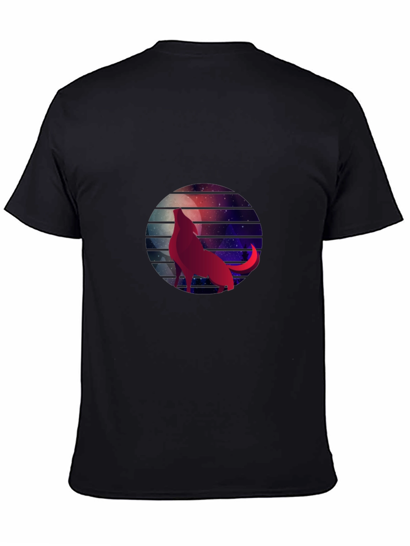 Wolf Moon Galaxy Graphic Tee - Black Cotton T-Shirt