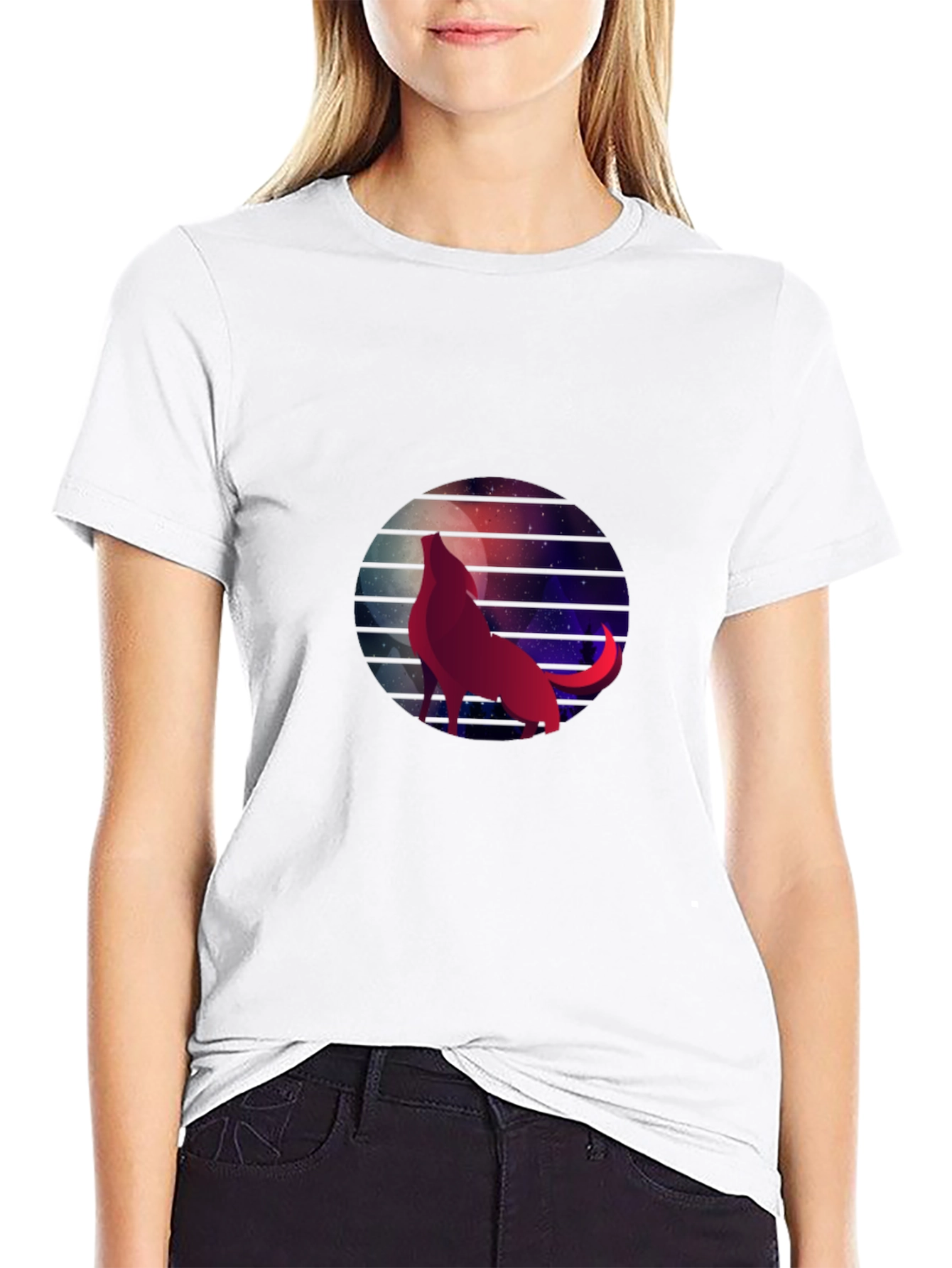 Wolf Moon Galaxy Graphic Tee - Black Cotton T-Shirt