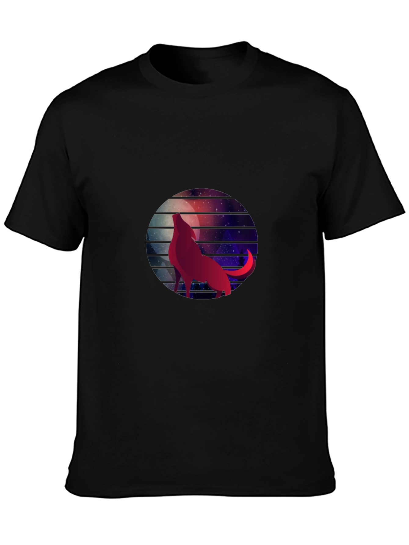 Wolf Moon Galaxy Graphic Tee - Black Cotton T-Shirt