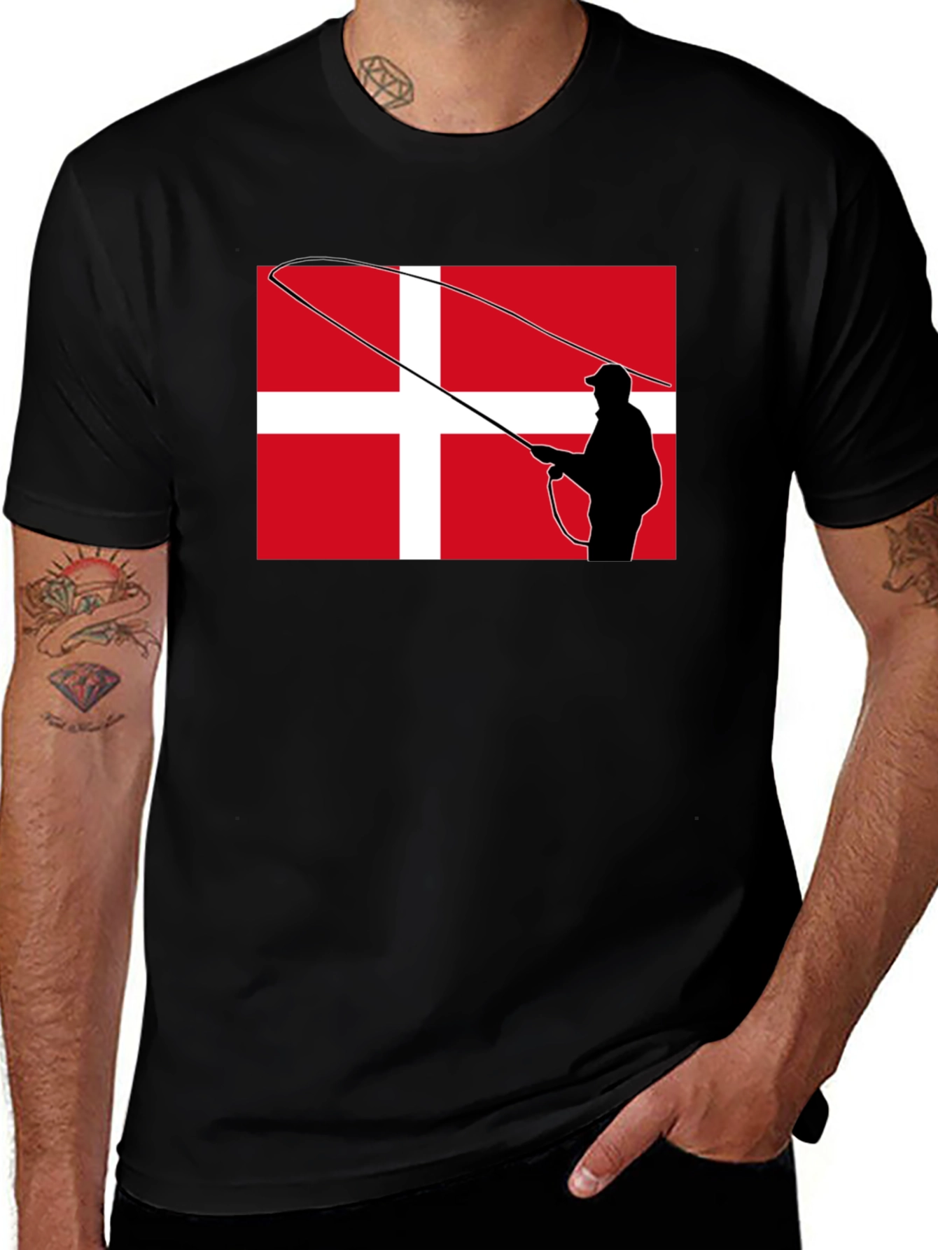 Danish Angler T-Shirt - Denmark Flag Fishing Tee