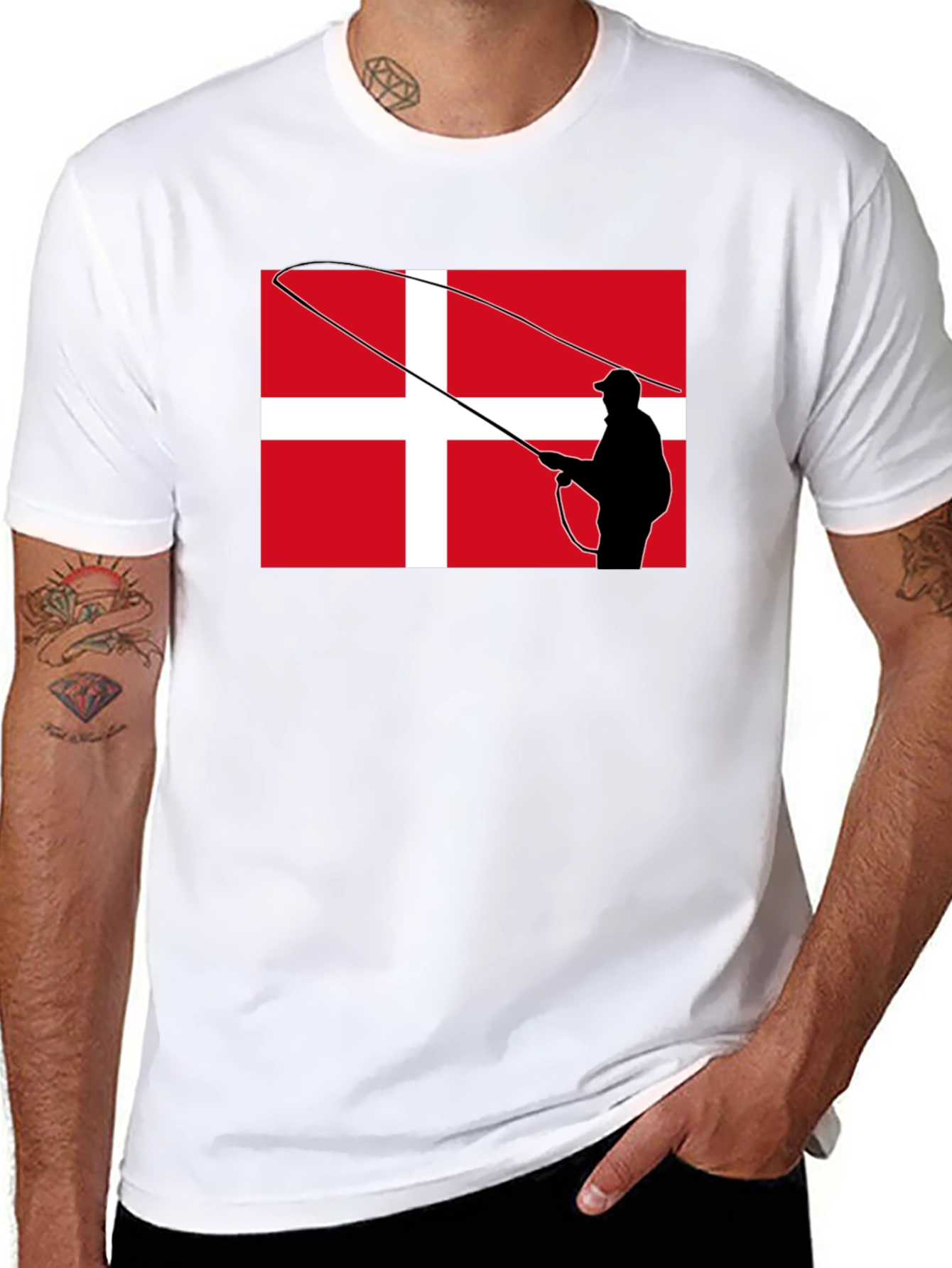 Danish Angler T-Shirt - Denmark Flag Fishing Tee