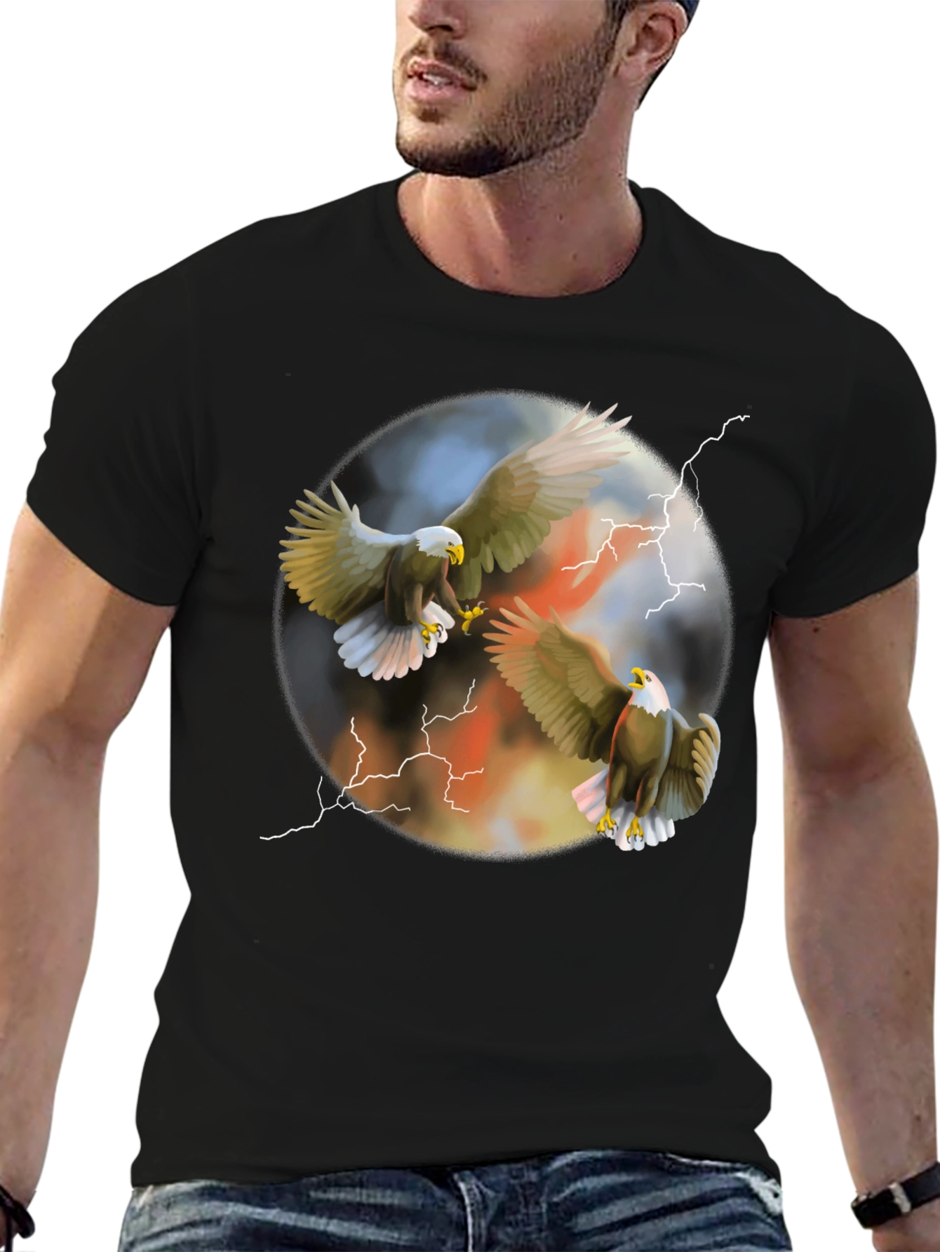 Eagle Lightning Graphic Tee - Mens Black T-Shirt