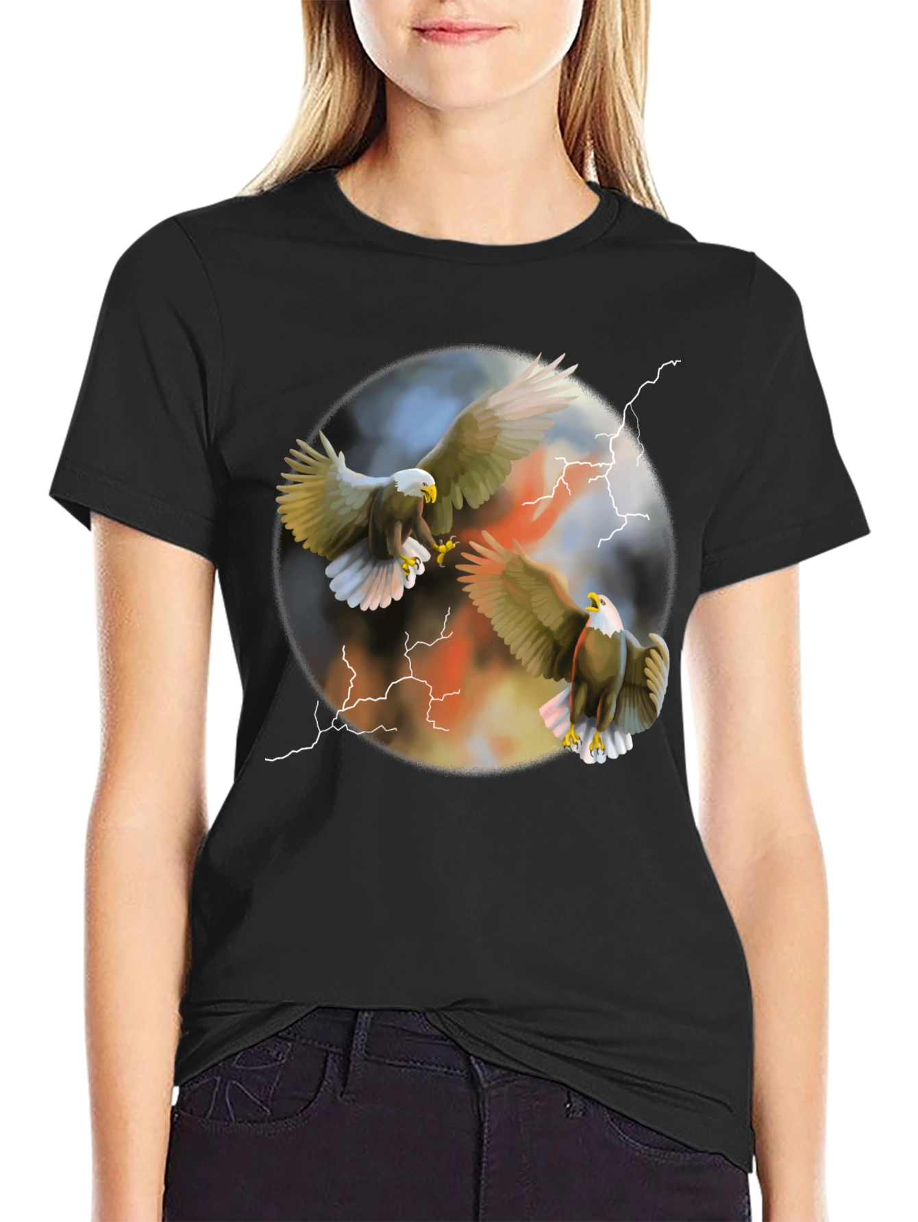 Eagle Lightning Graphic Tee - Mens Black T-Shirt
