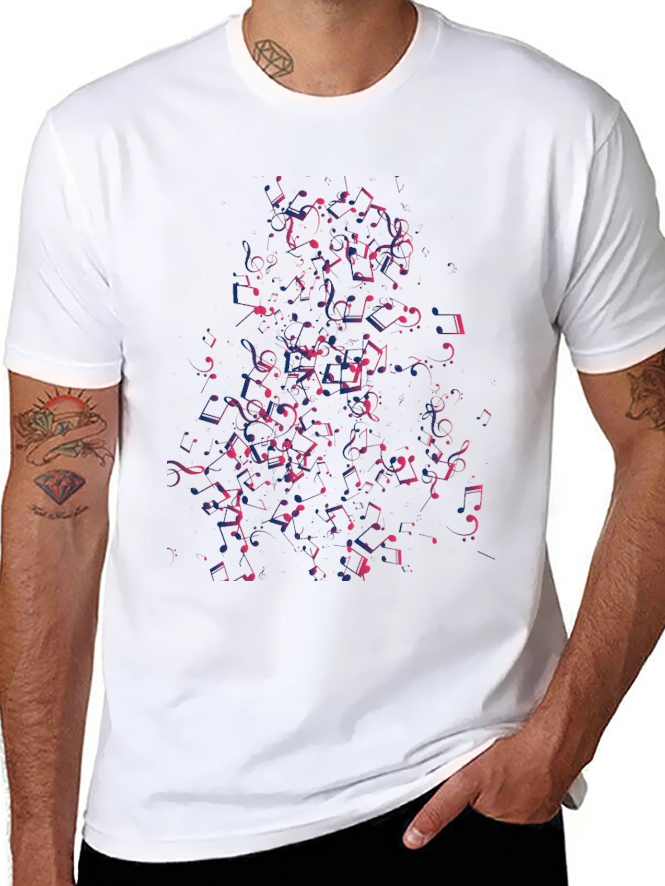 Musical Notes Graphic Tee - Cool Black T-Shirt