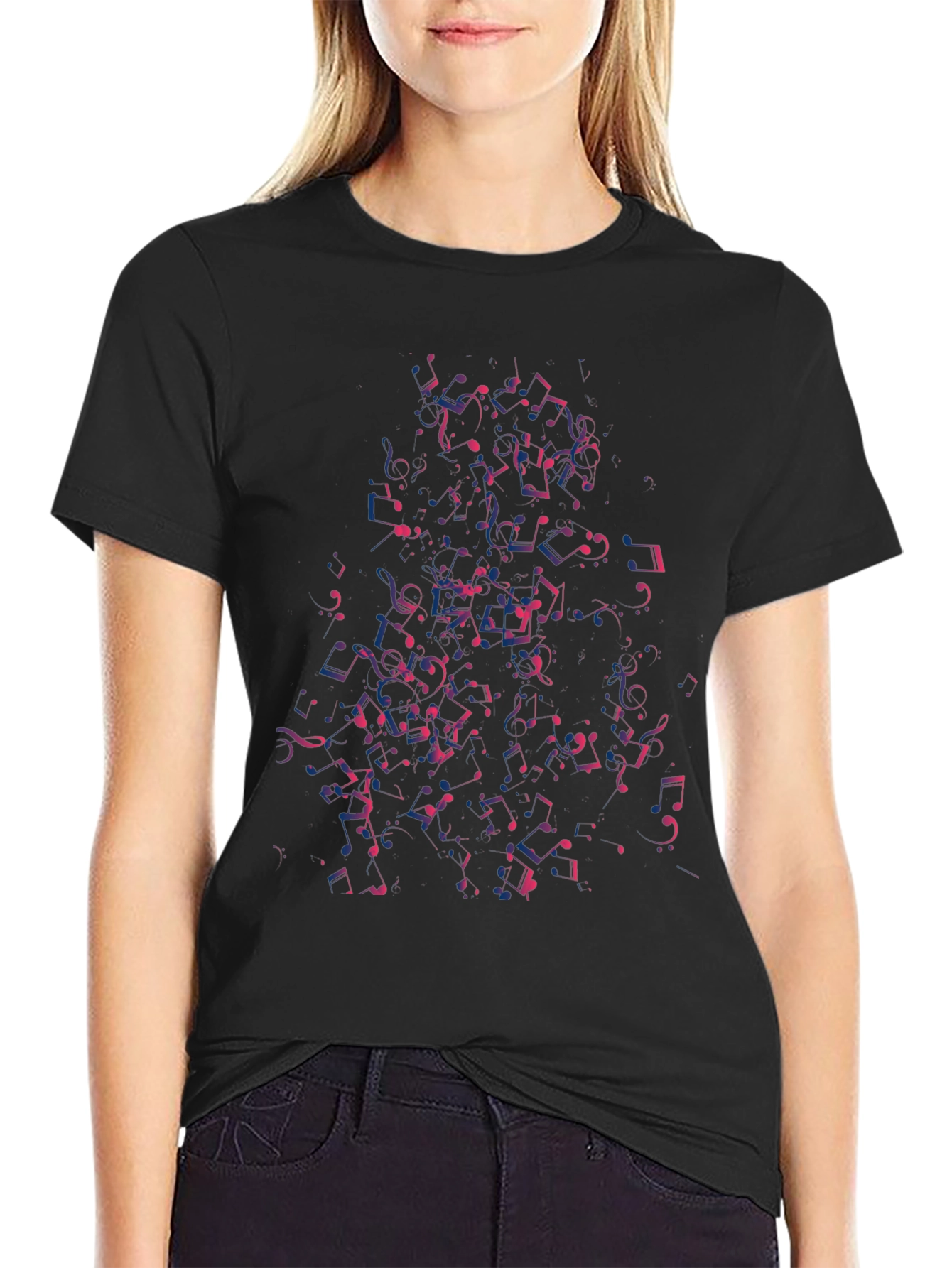 Musical Notes Graphic Tee - Cool Black T-Shirt