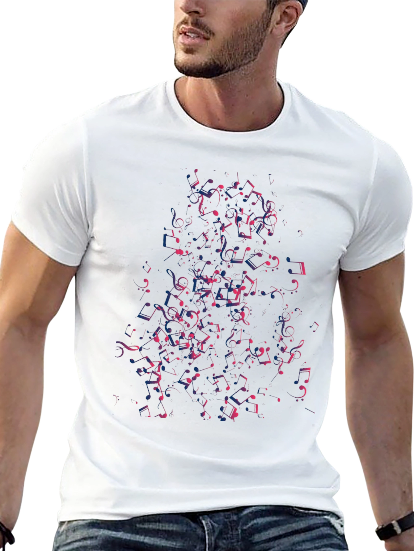 Musical Notes Graphic Tee - Cool Black T-Shirt