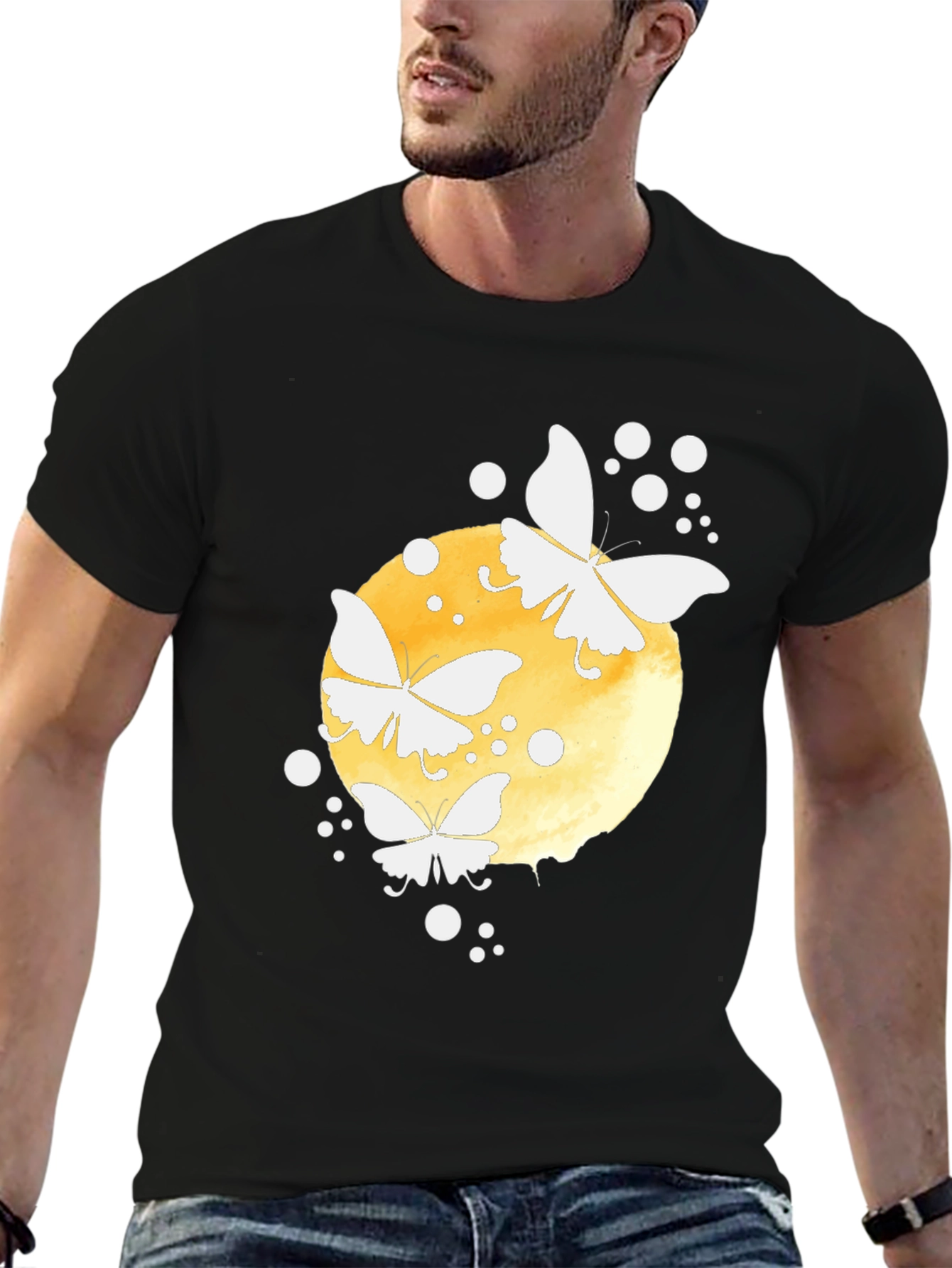 Butterfly Moon Graphic Tee - Black Cotton Blend