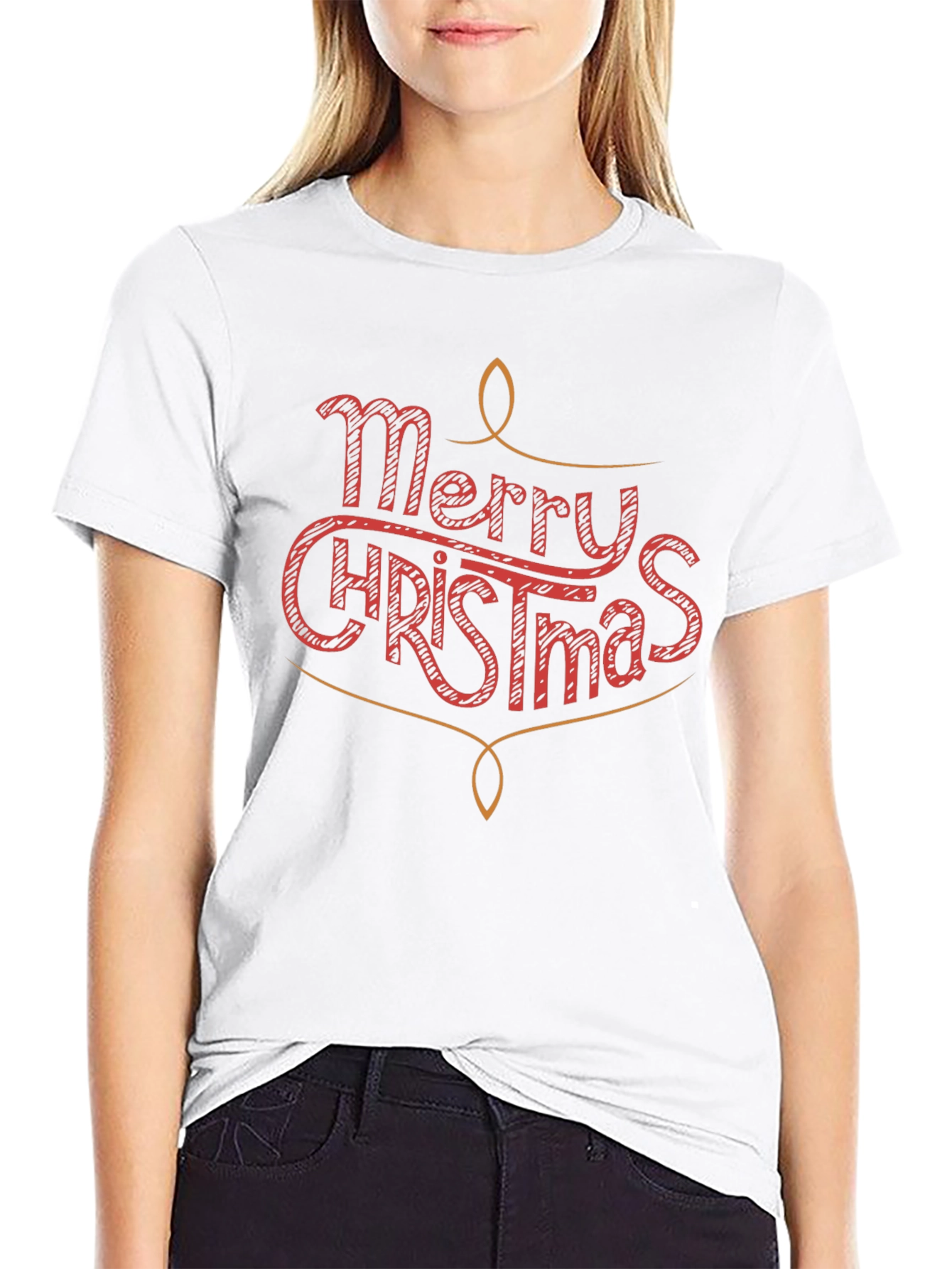 Merry Christmas Graphic Print Crew Neck T-Shirt