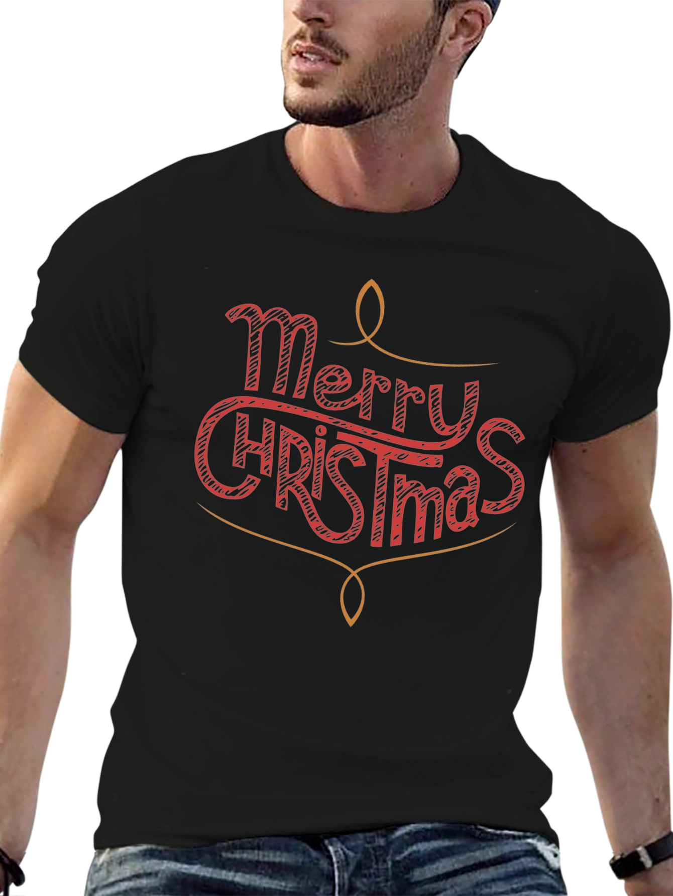 Merry Christmas Graphic Print Crew Neck T-Shirt