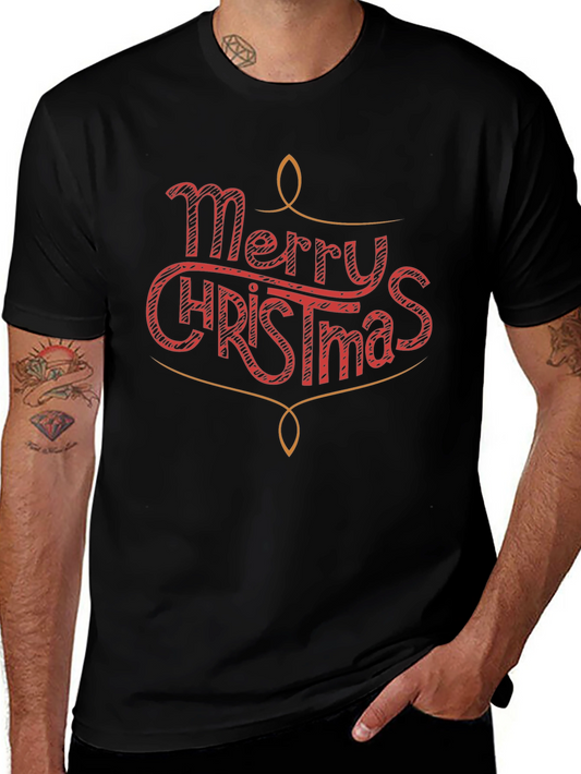 Merry Christmas Graphic Print Crew Neck T-Shirt